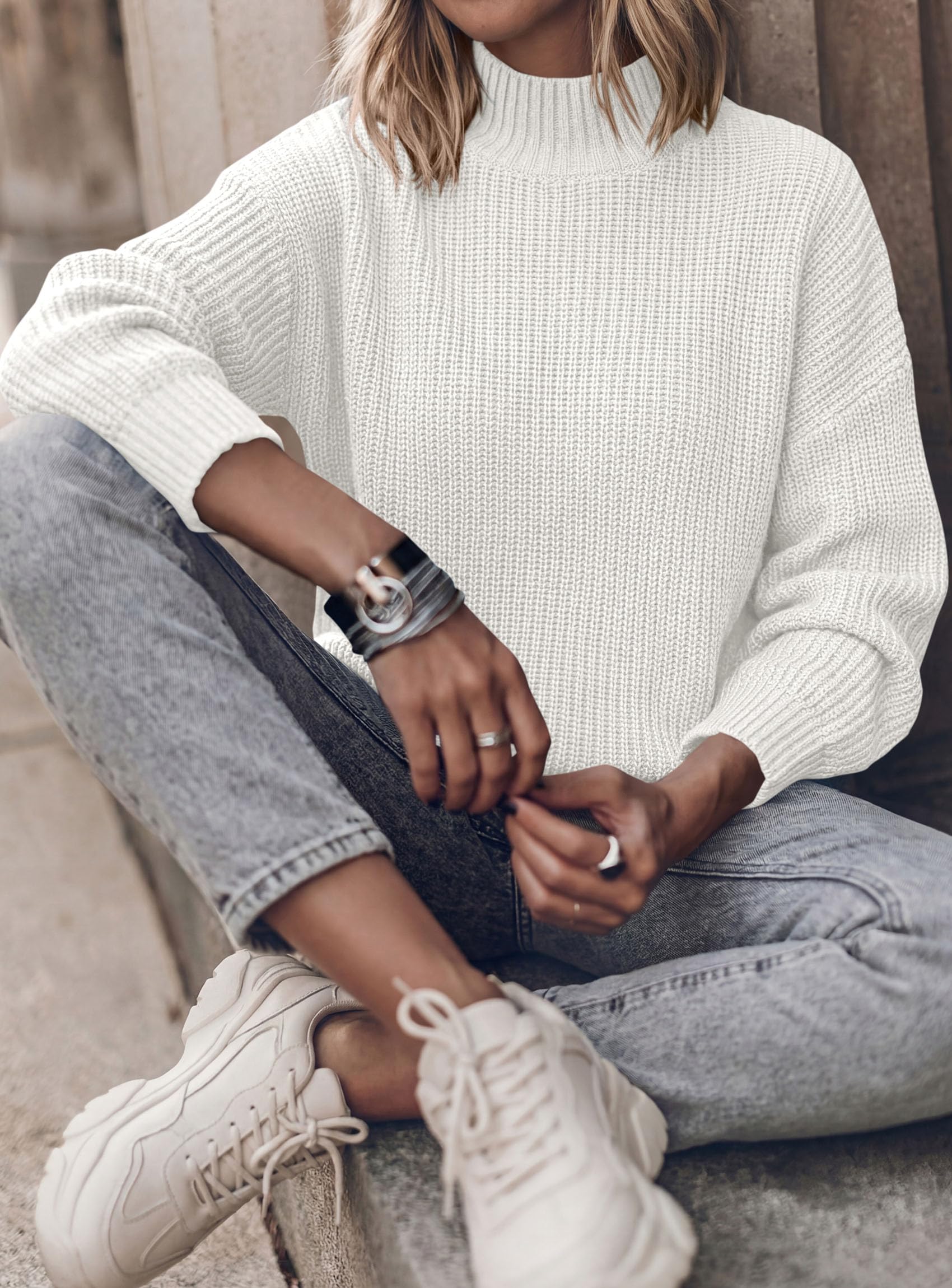 Women's Chunky Knit Fall Mock Turtleneck Pullover Sweaters
