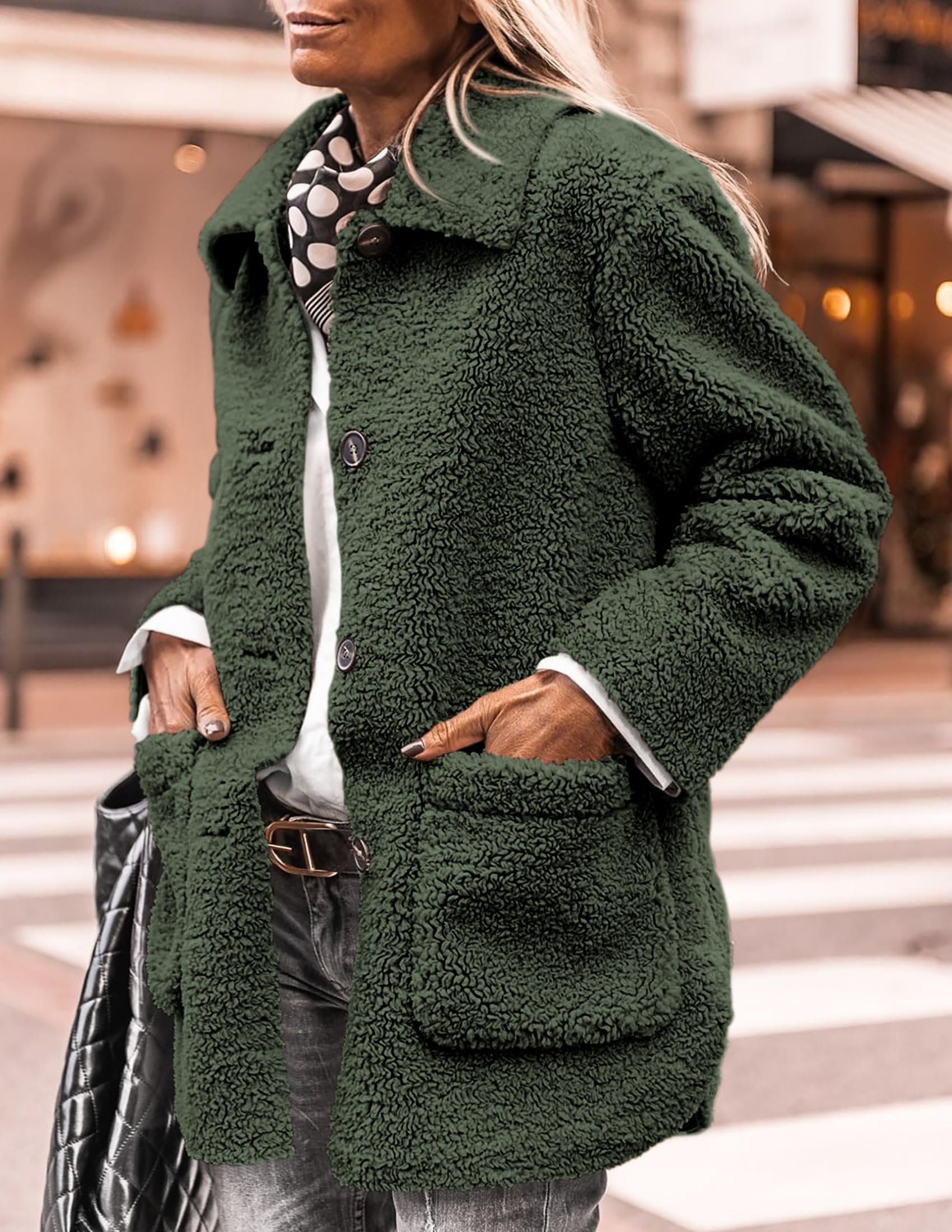 Women's Fleece Sherpa Coats Winter Outfits Dark Army Green,S