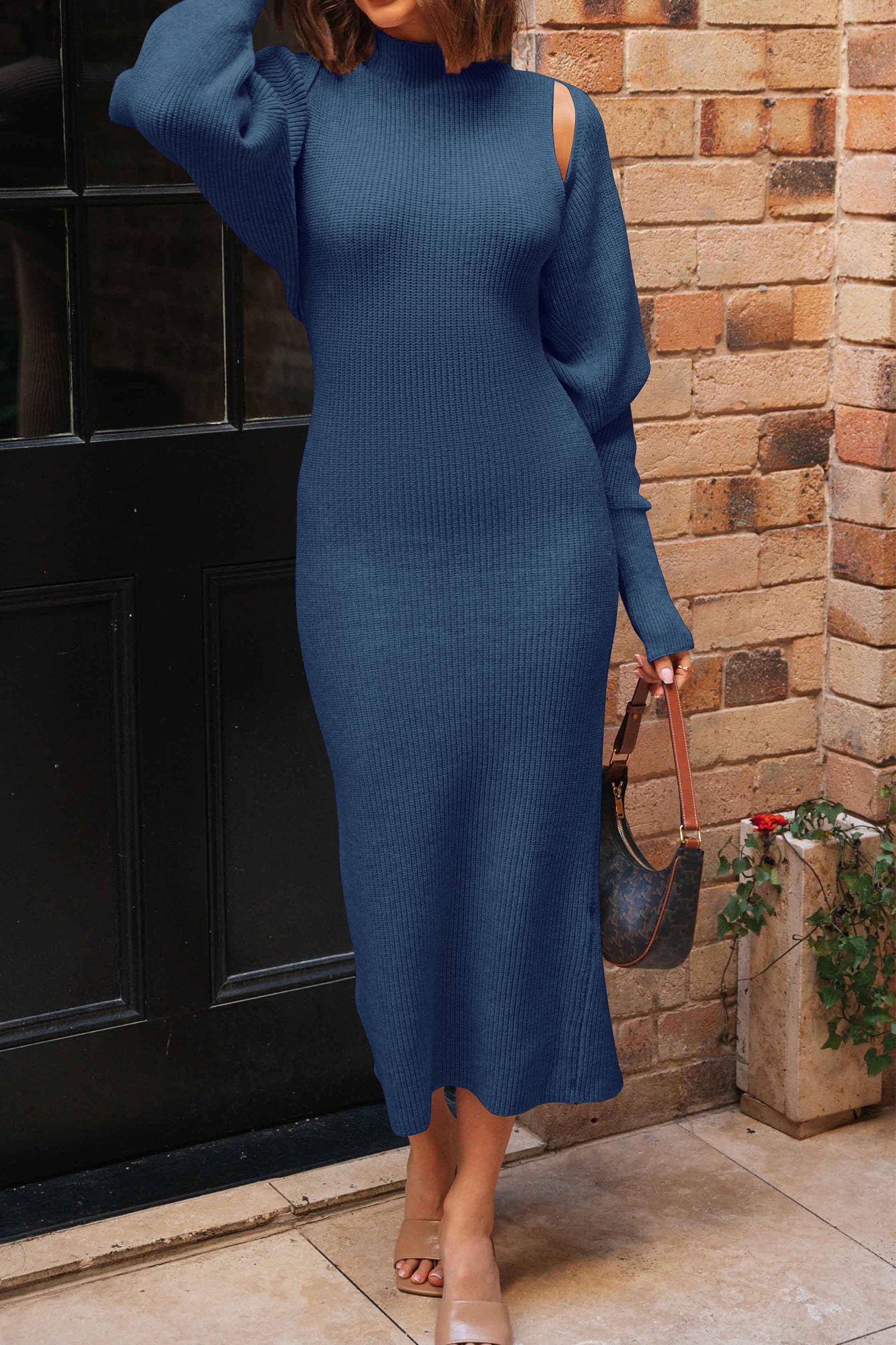 Womens 2 Piece Ribbed Knit Sweater Dress Set Date Night Outfit