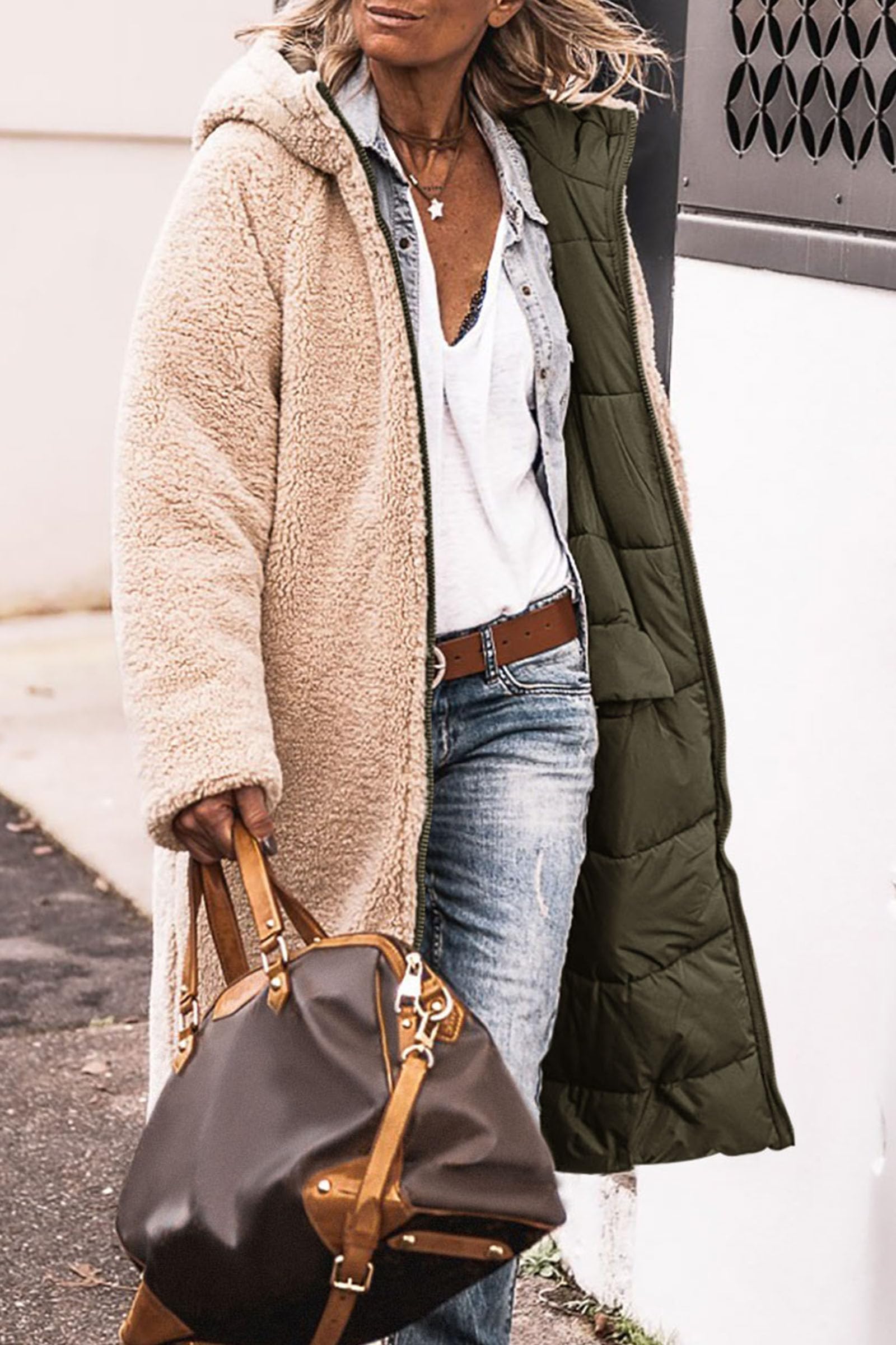 Women's Winter Fleece Warm Long Coats(Army Green,Small)