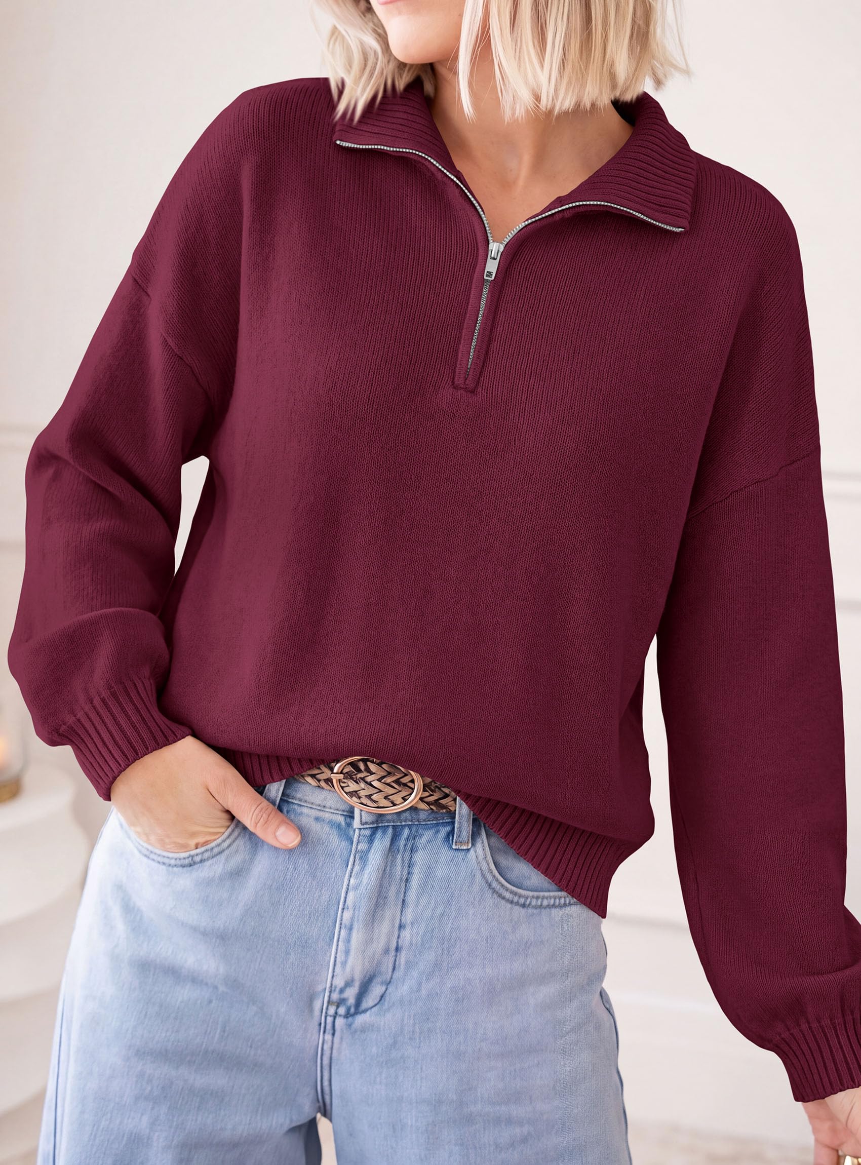 Women's Sweaters Oversized Quarter Zip Pullover Fall Outfits