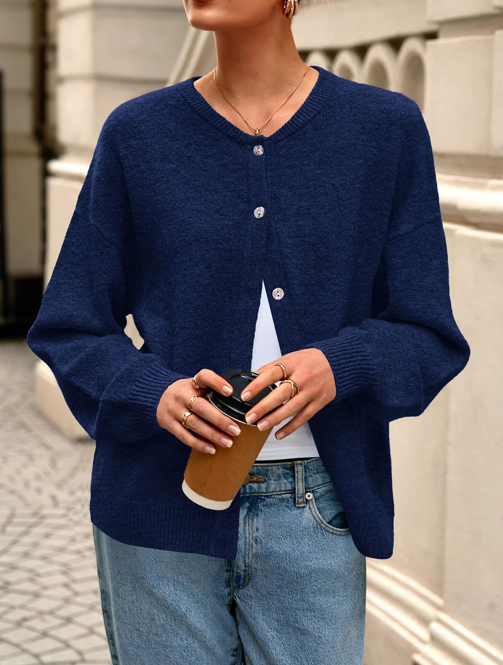 Womens Long Sleeve Cardigan Sweaters Button Down Knit Tops