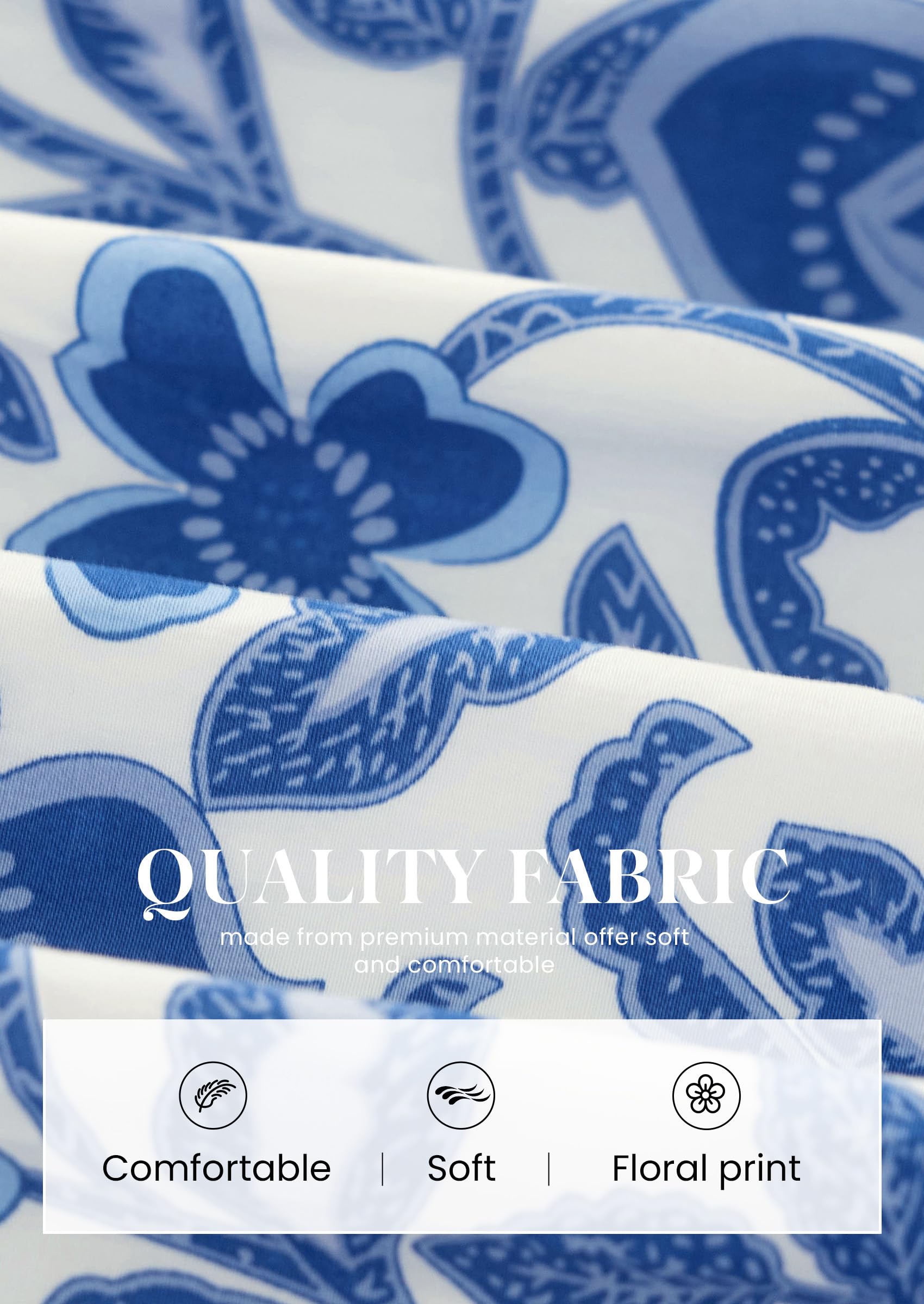Women's Summer Floral Boho Dressy Casual Tops Blue