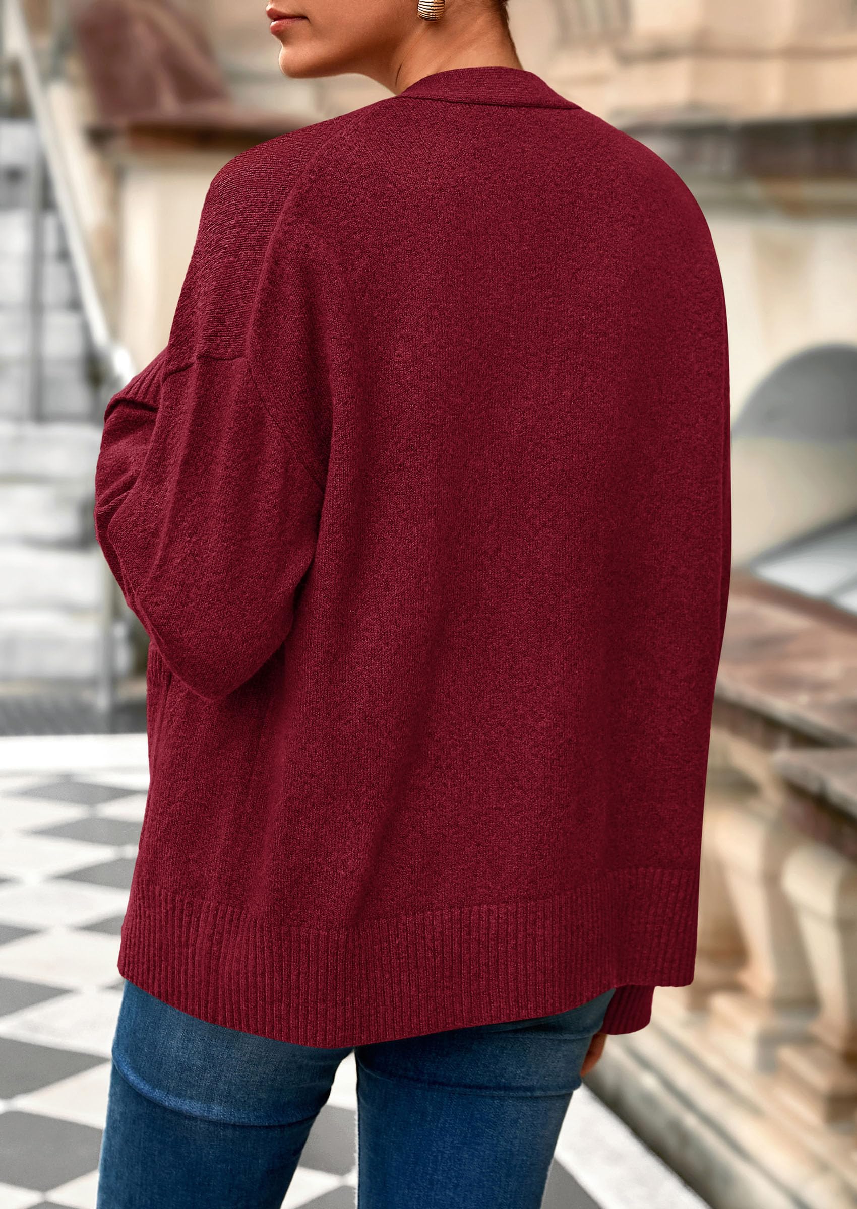 Women's Winter Oversized Cardigan Sweaters (Burgundy,S)