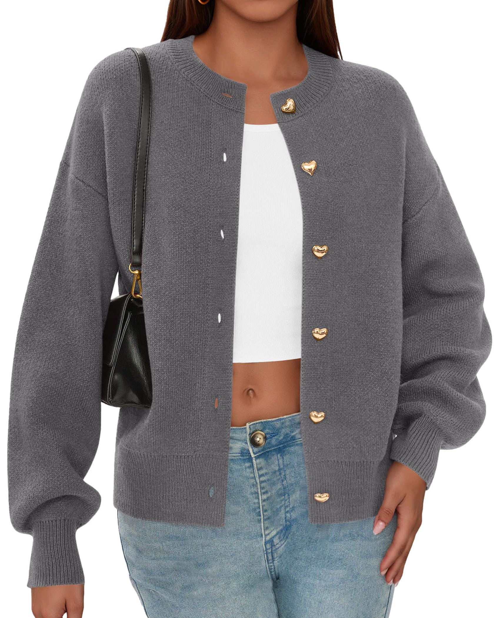 Women's Long Sleeve Button Up Cardigan,Grey,S