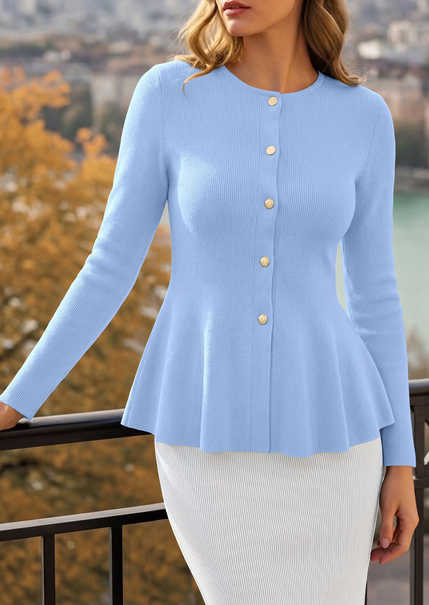Women's Fall Lightweight Cardigan Sweaters, Light Blue,XXL