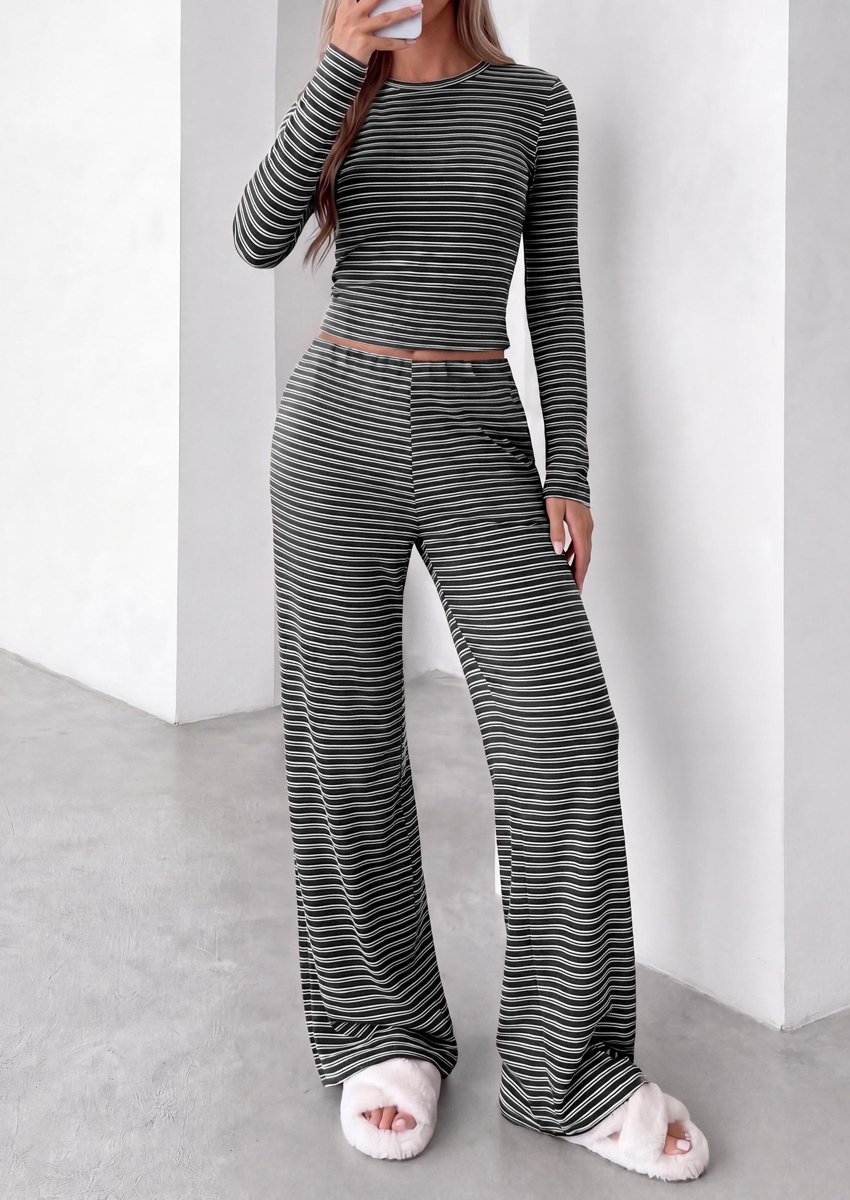 Lounge Sets for Women Fall 2 Piece Knit Matching Striped Set