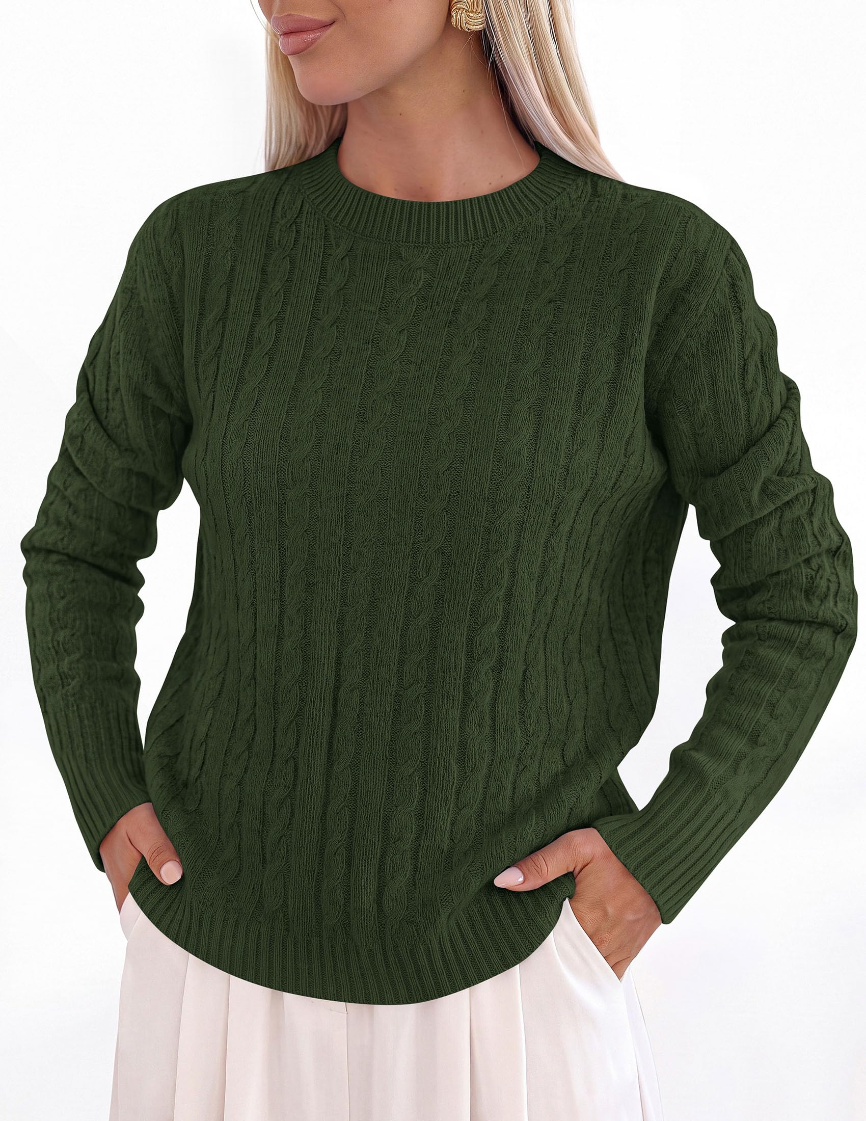 Womens Cable Knit Crewneck Fall Sweater Long Sleeve Tops 2026