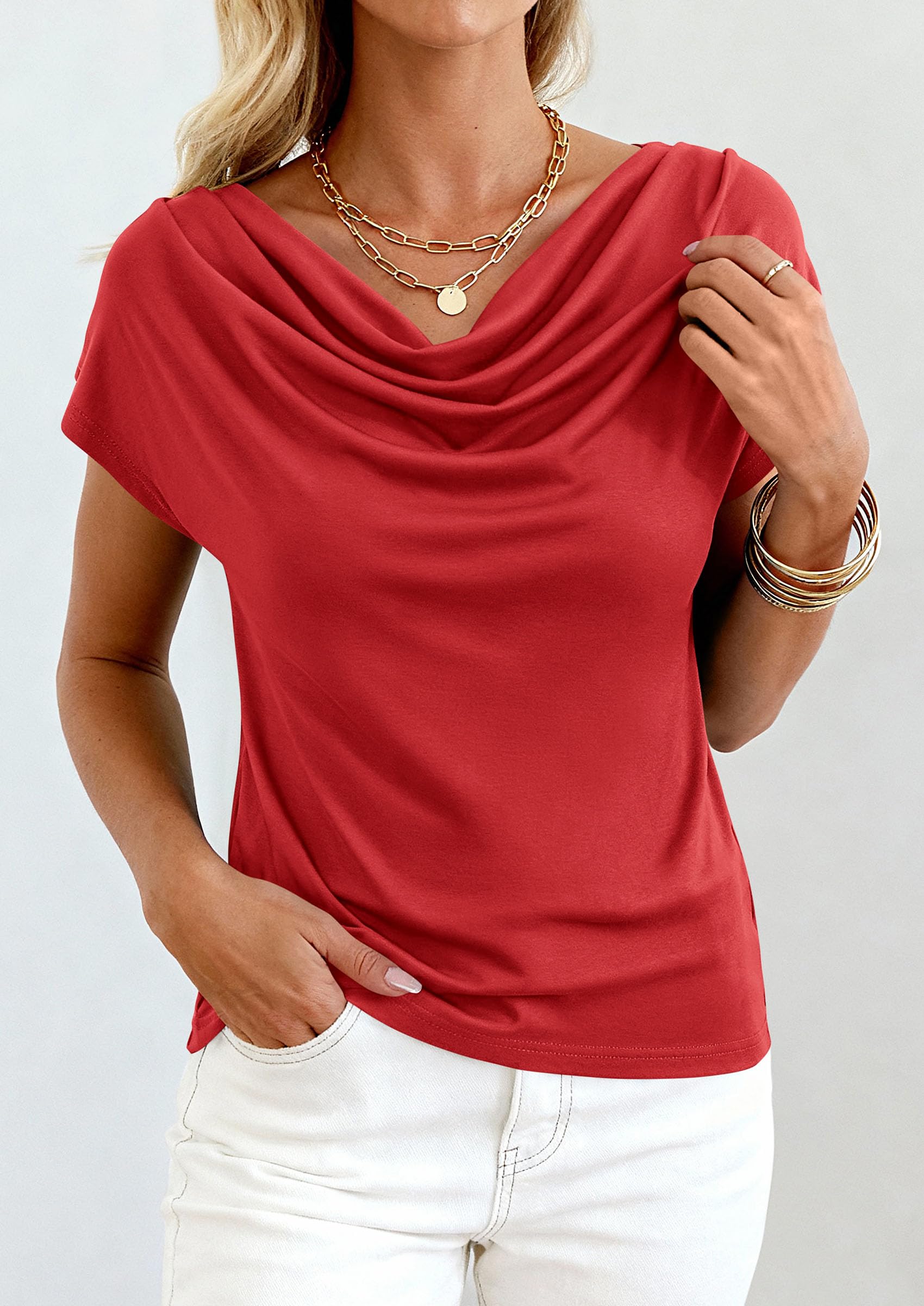 Womens Tops Dressy Business Casual Work Blouses, Red,XS