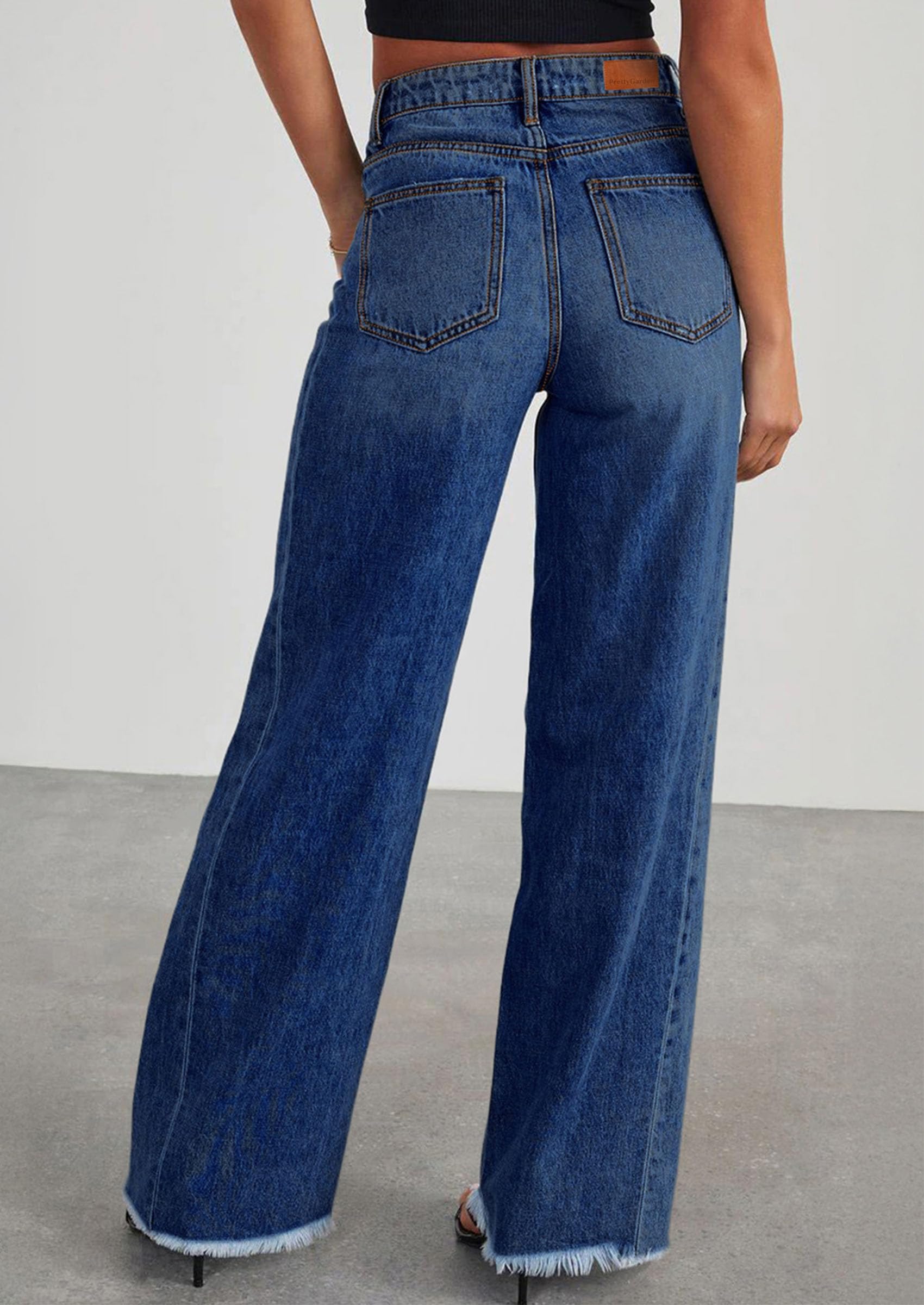 Women's Wide Leg Jeans Raw Hem Denim Pants,Bluing,6