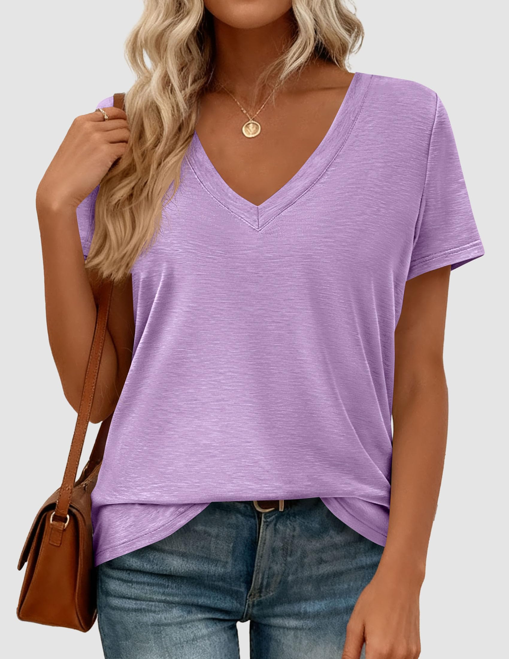 Womens Tops Short Sleeve Oversized Tshirts, Purple,S