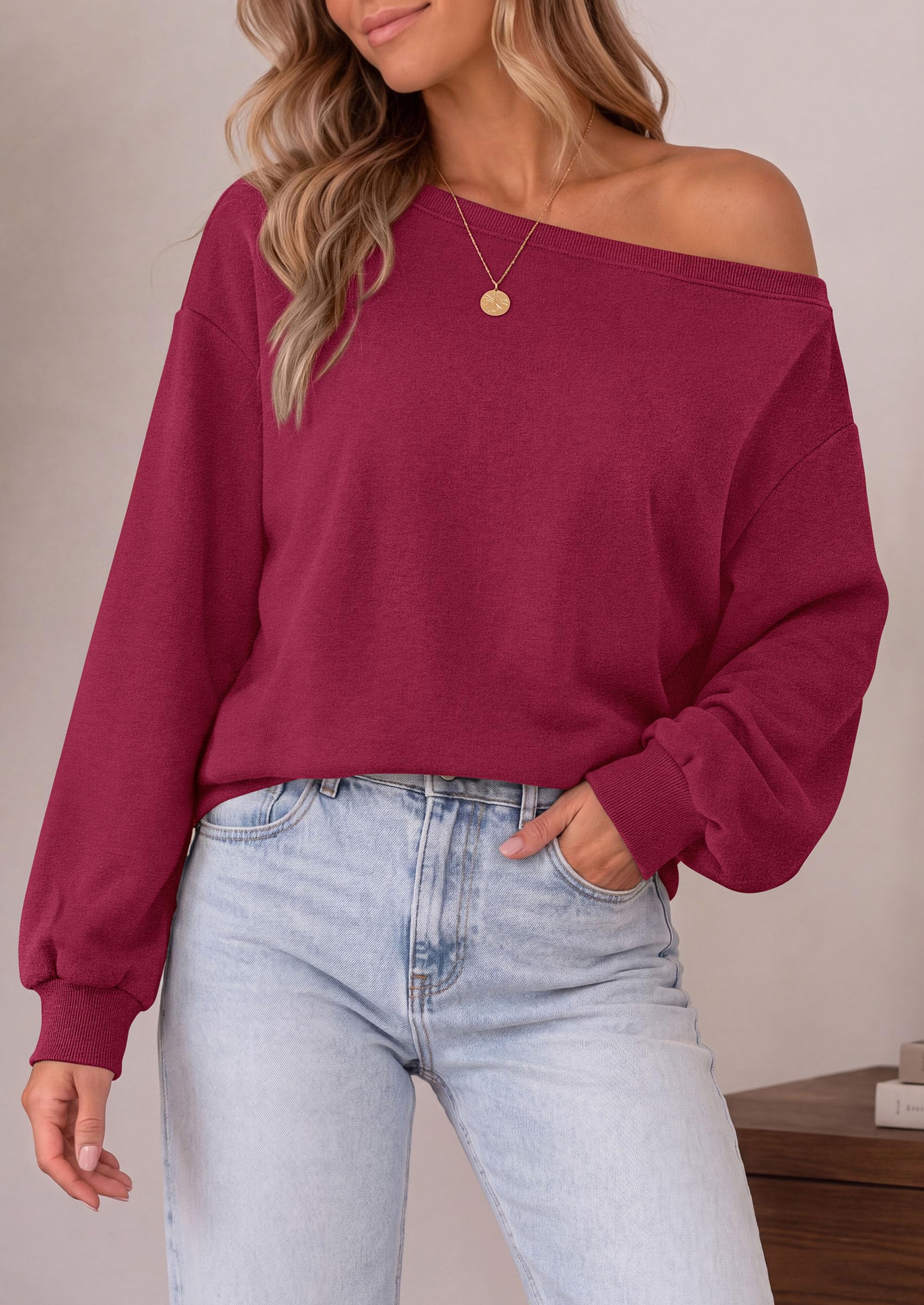 Womens Off The Shoulder Sweatshirt Fall Long Sleeve Tops