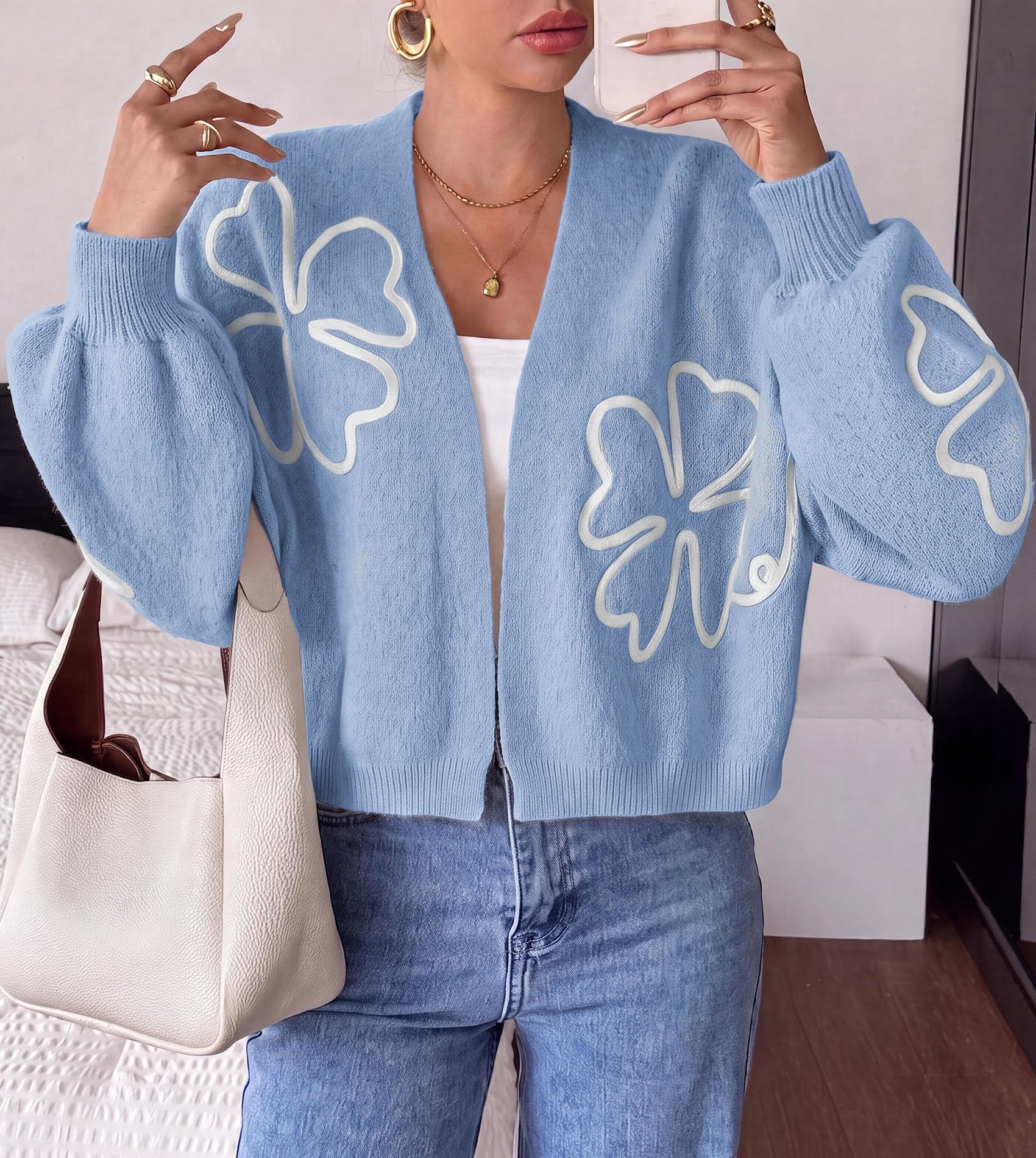 Women's Floral Oversized Cardigan Sweaters Trendy Fall Outfits
