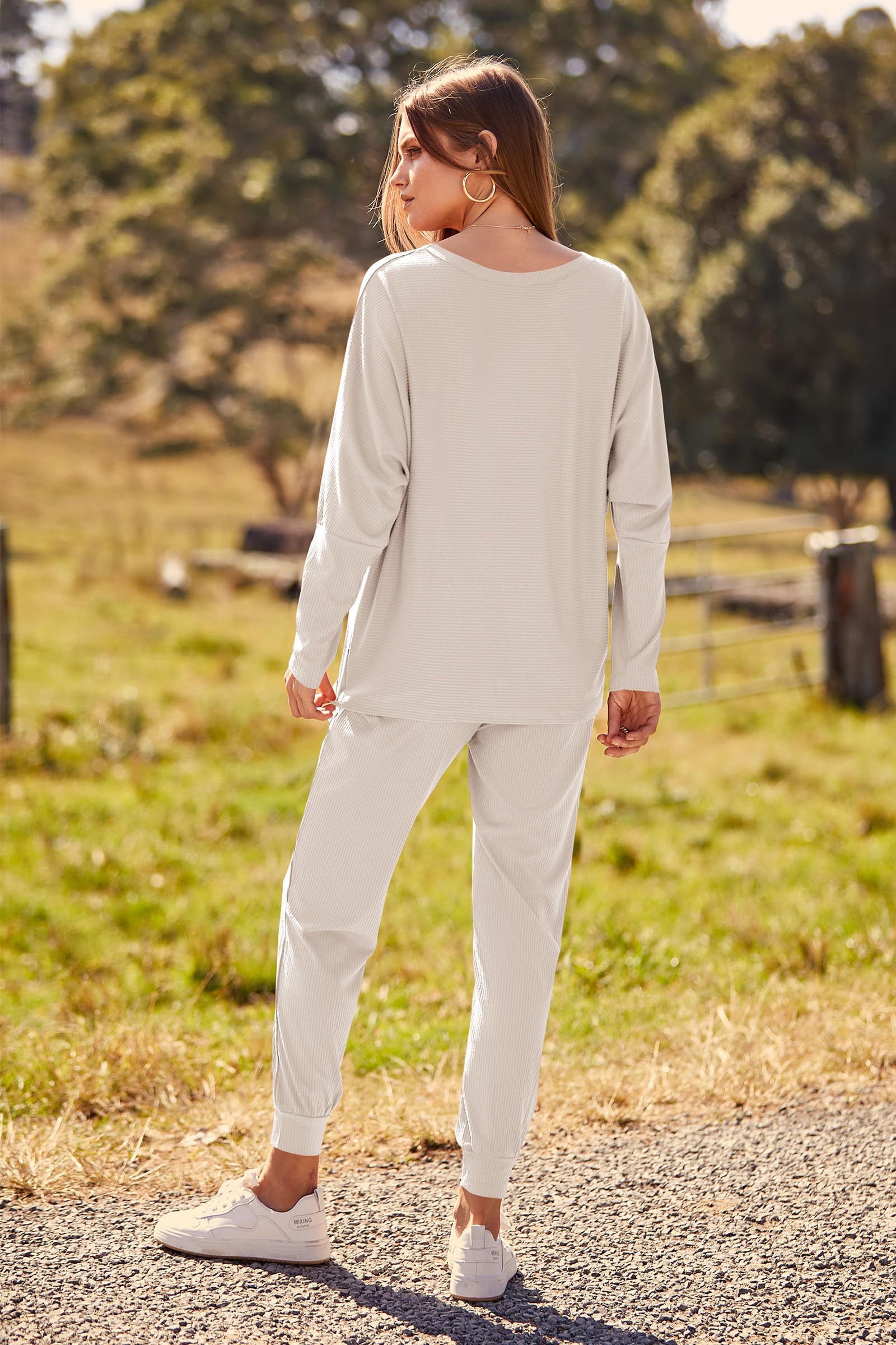 Women's 2 Piece Outfit Matching Lounge Set, Apricot,M