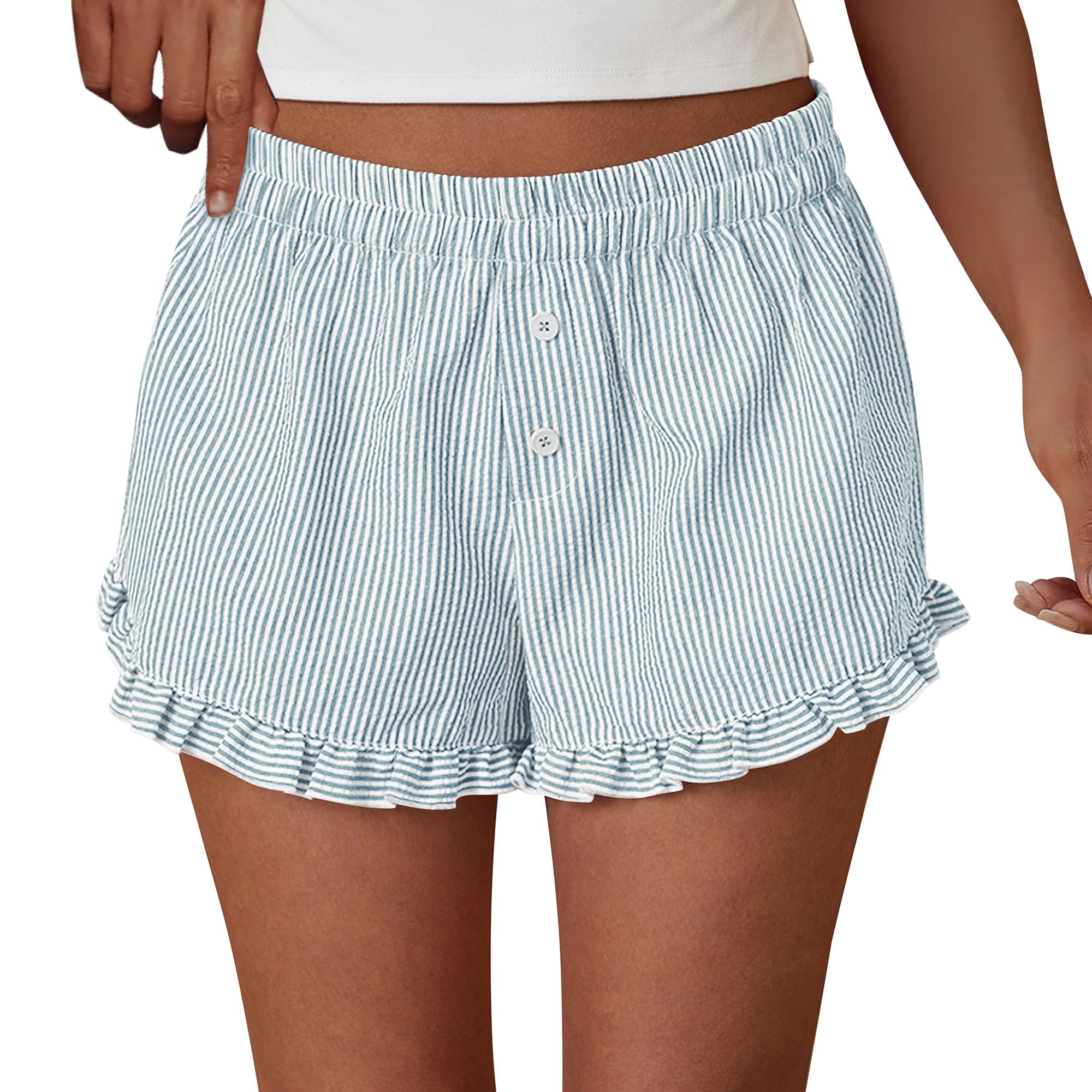 Womens Boxer Shorts Striped Gingham Ruffle Pajama Bottoms