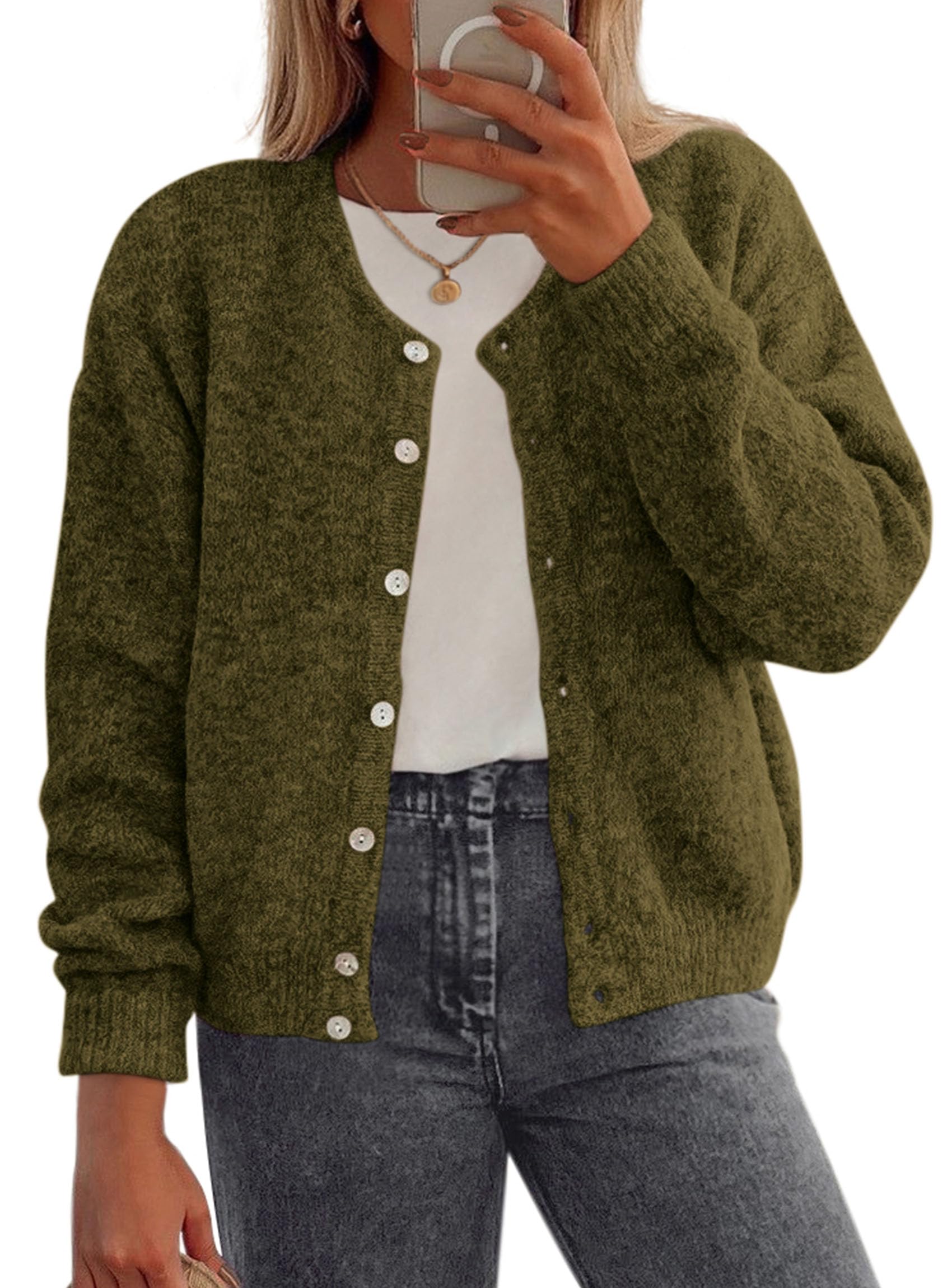 Womens Long Sleeve Cardigan Sweaters Button Down Knit Tops
