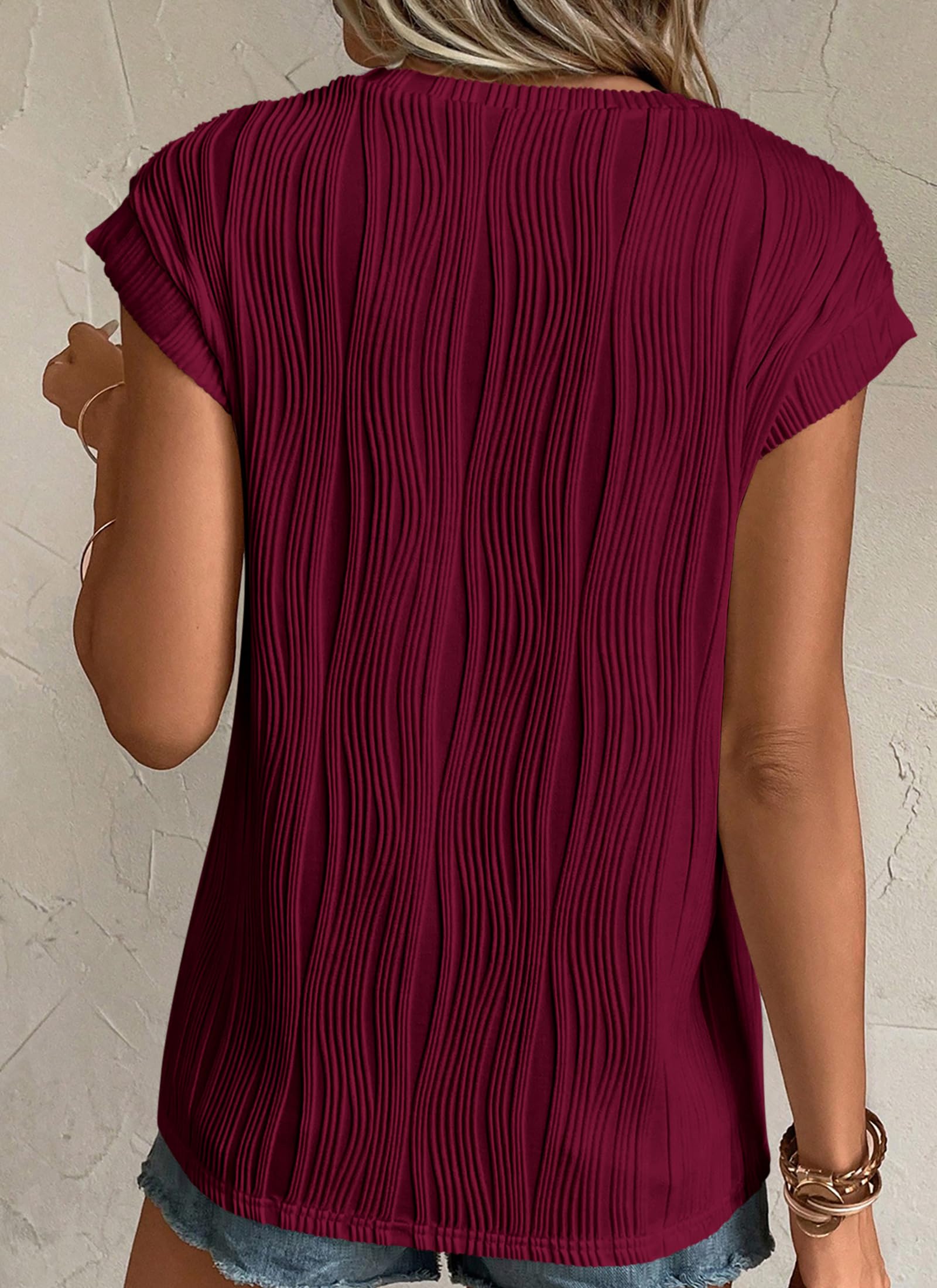 Blouses for Women Dressy Casual Summer Tops, Wine Red,S