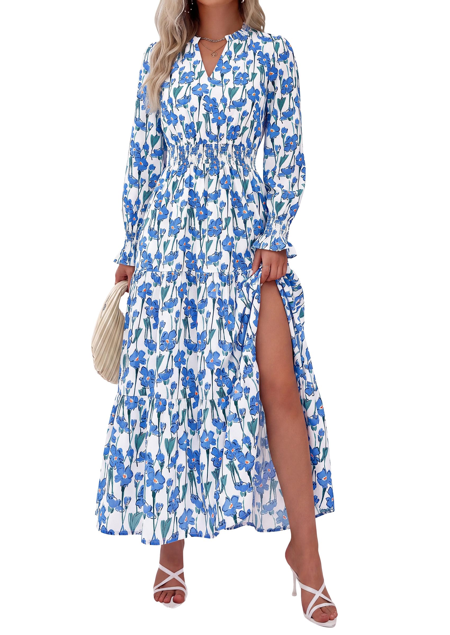 Women's Floral Maxi Dress Fall A Line Wedding Guest Dresses