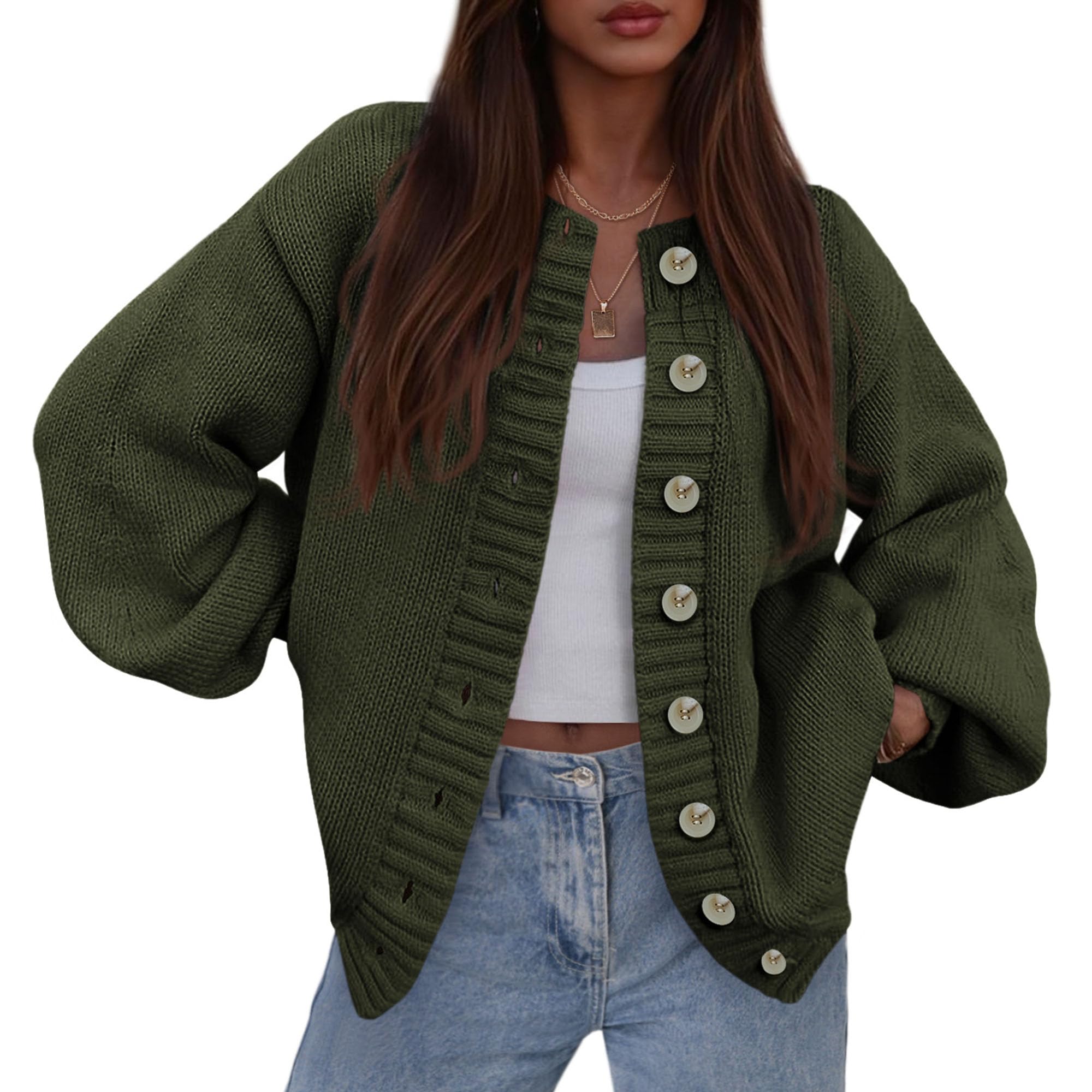 Women's Winter Chunky Cardigan Sweaters (Army Green,Small)
