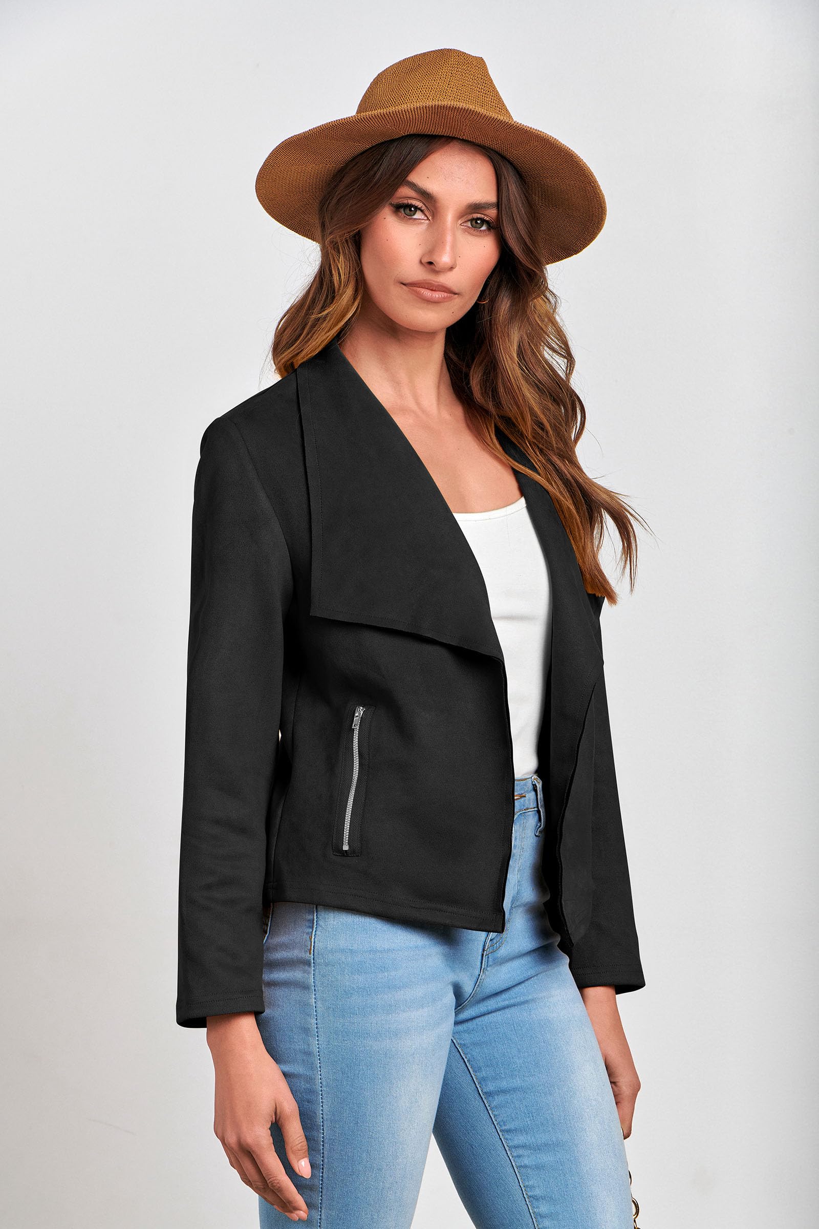 Women's Fall Fashion Faux Suede Jackets(Black,Small)