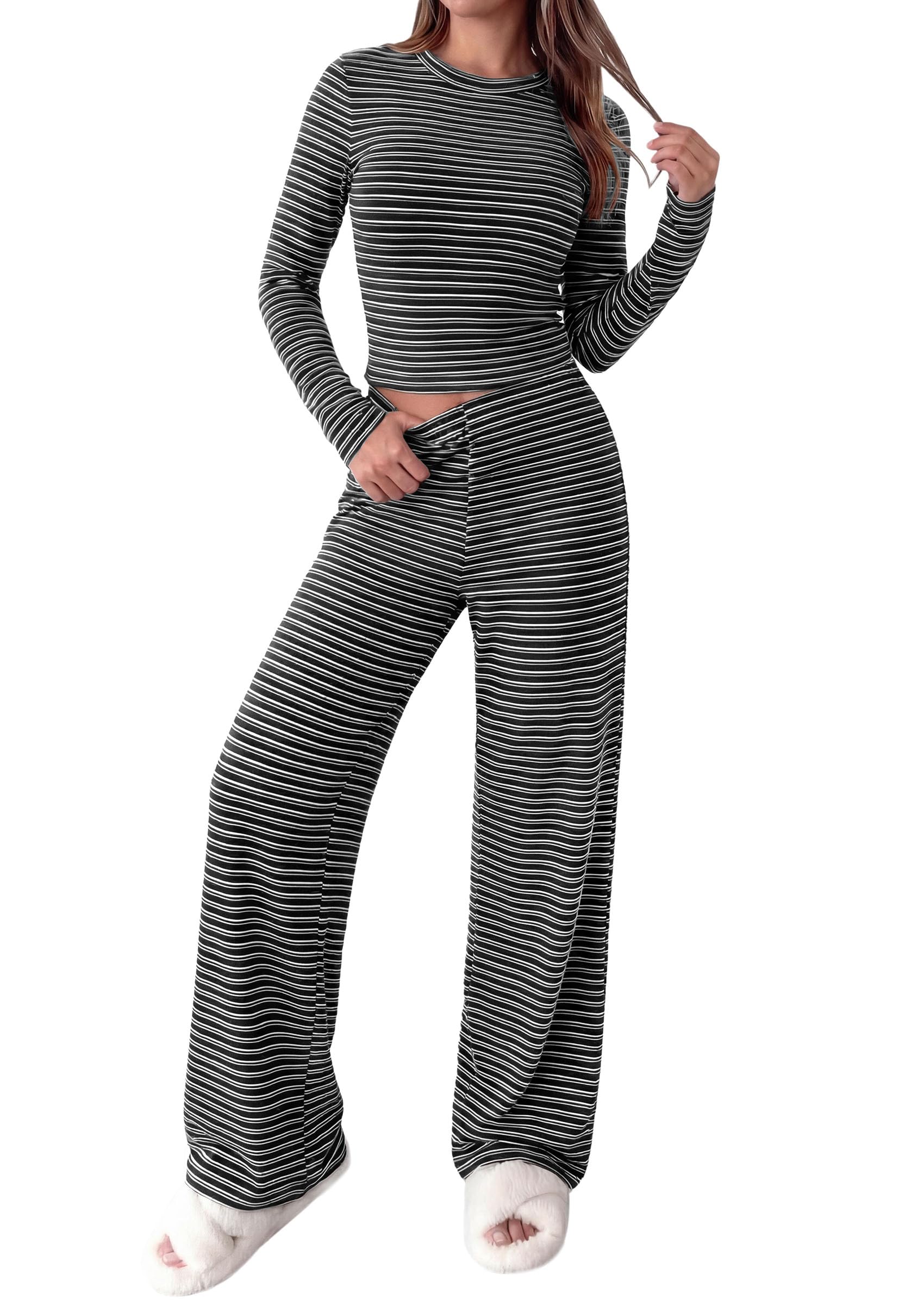 Lounge Sets for Women Fall 2 Piece Knit Matching Striped Set