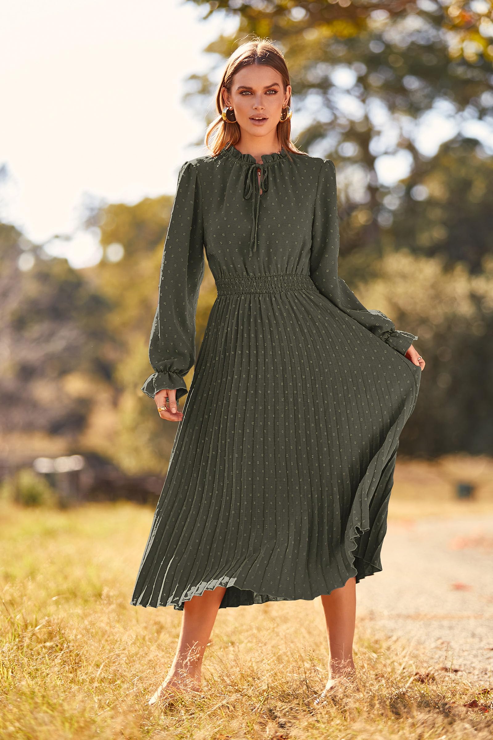 Women's Fall Midi Wedding Guest Dress(Army Green,Small)