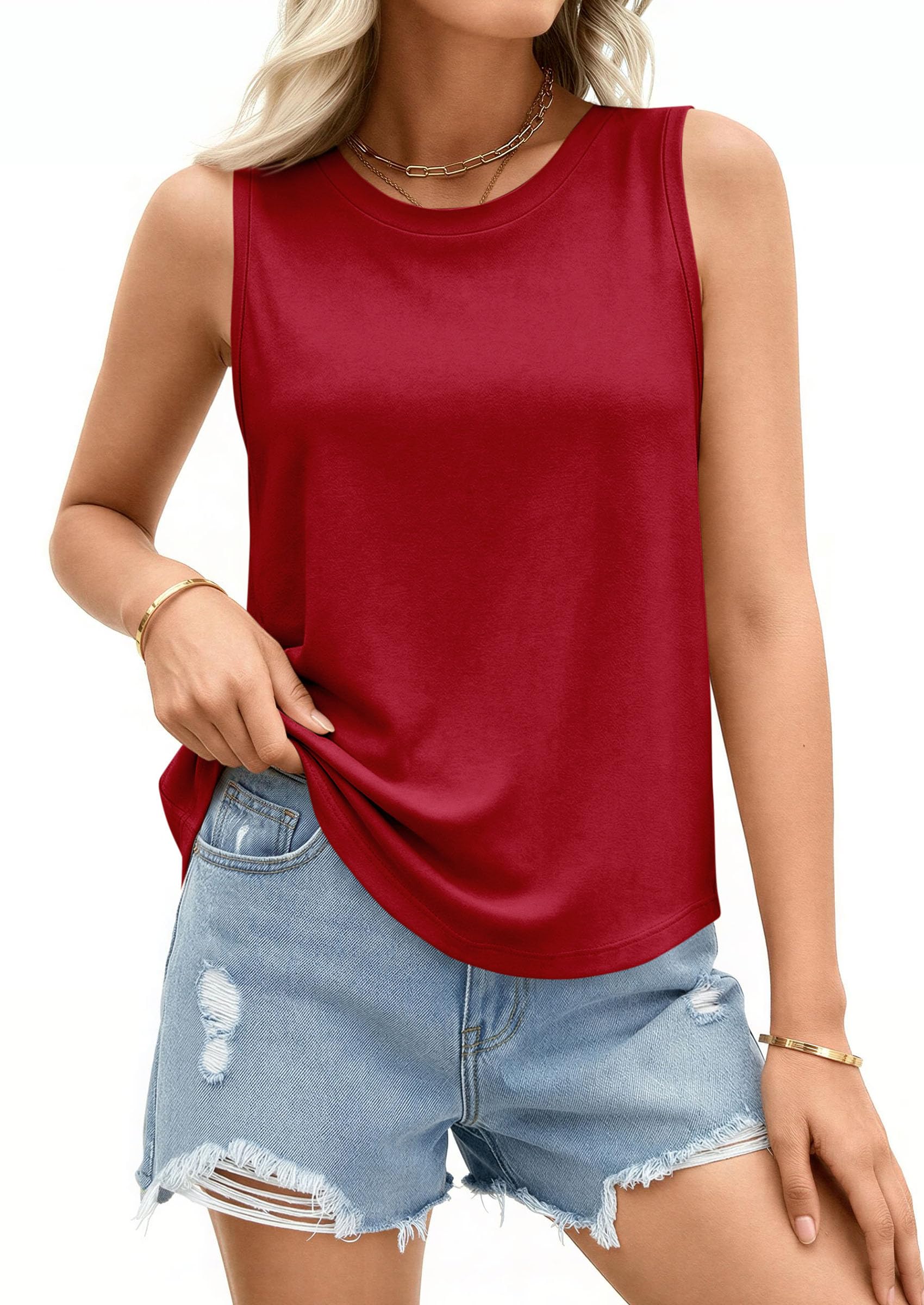 Women's Wide Strap Sleeveless Tank Tops,Red,S