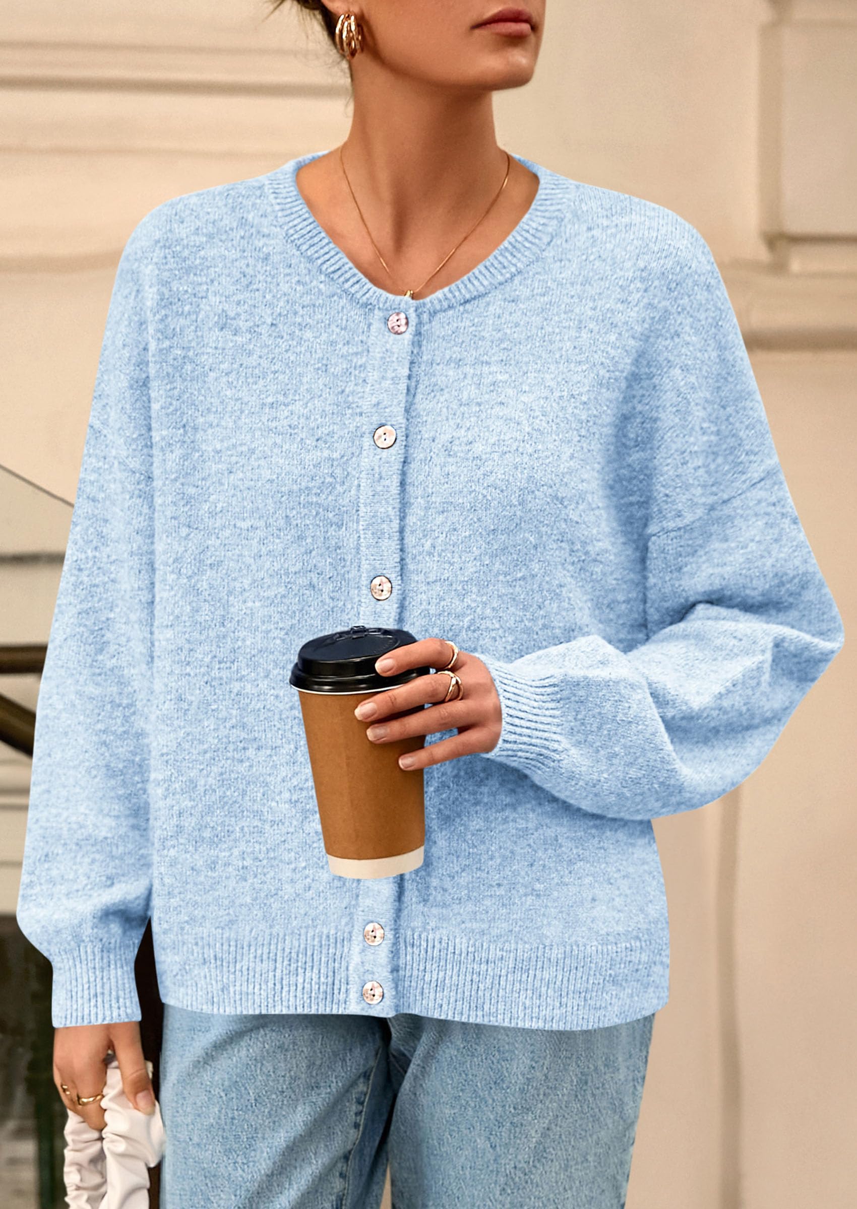 Womens Long Sleeve Cardigan Sweaters Button Down Knit Tops