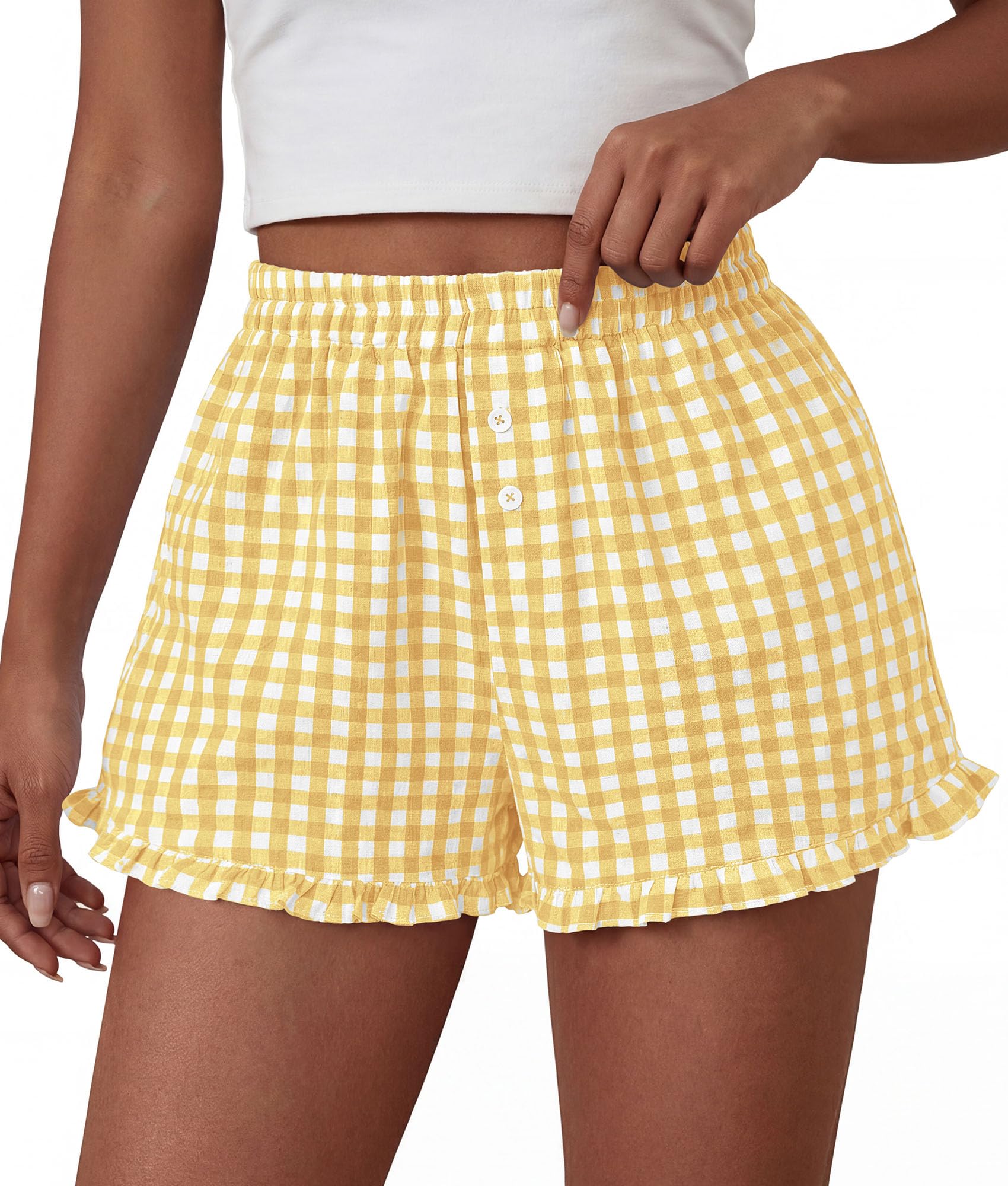 Womens Boxer Shorts Striped Gingham Ruffle Pajama Bottoms