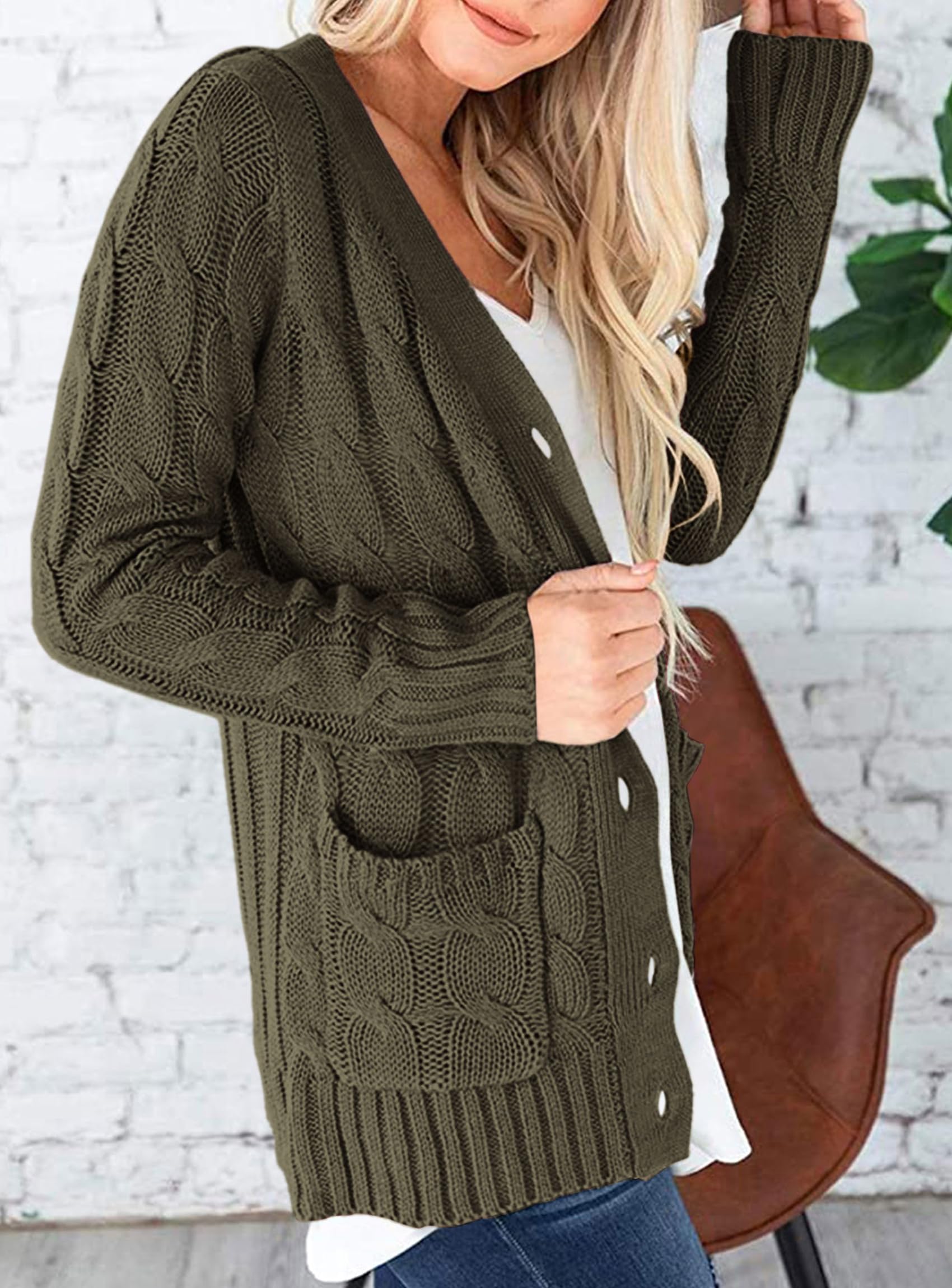 Women Chunky Cable Knit Cardigan Sweaters Fall Fashion Clothes