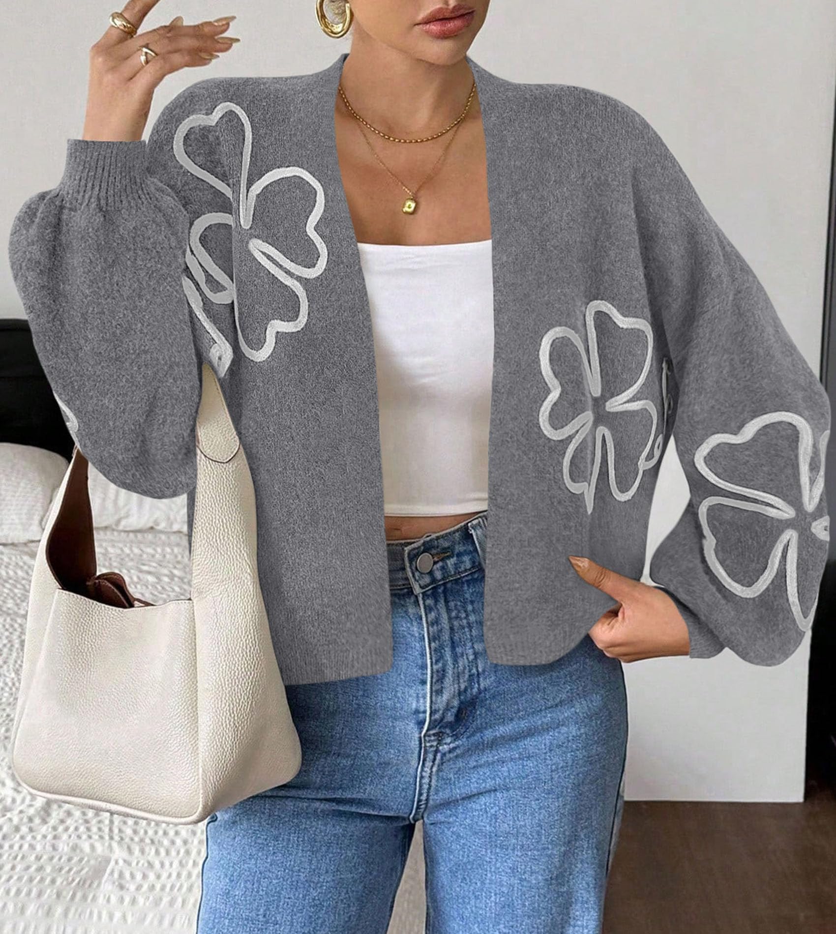 Women's Floral Oversized Cardigan Sweaters Trendy Fall Outfits