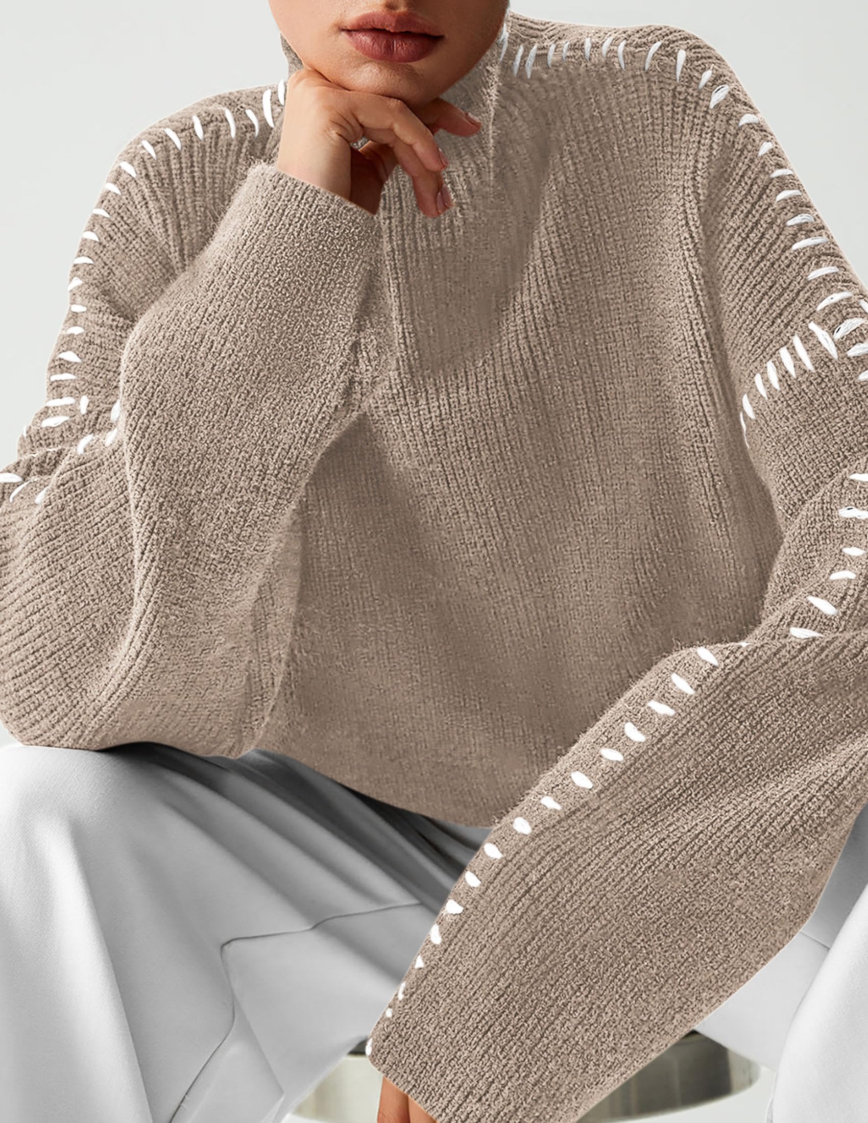 Womens Chunky Knit Oversized Pullover Sweaters,Camel,S