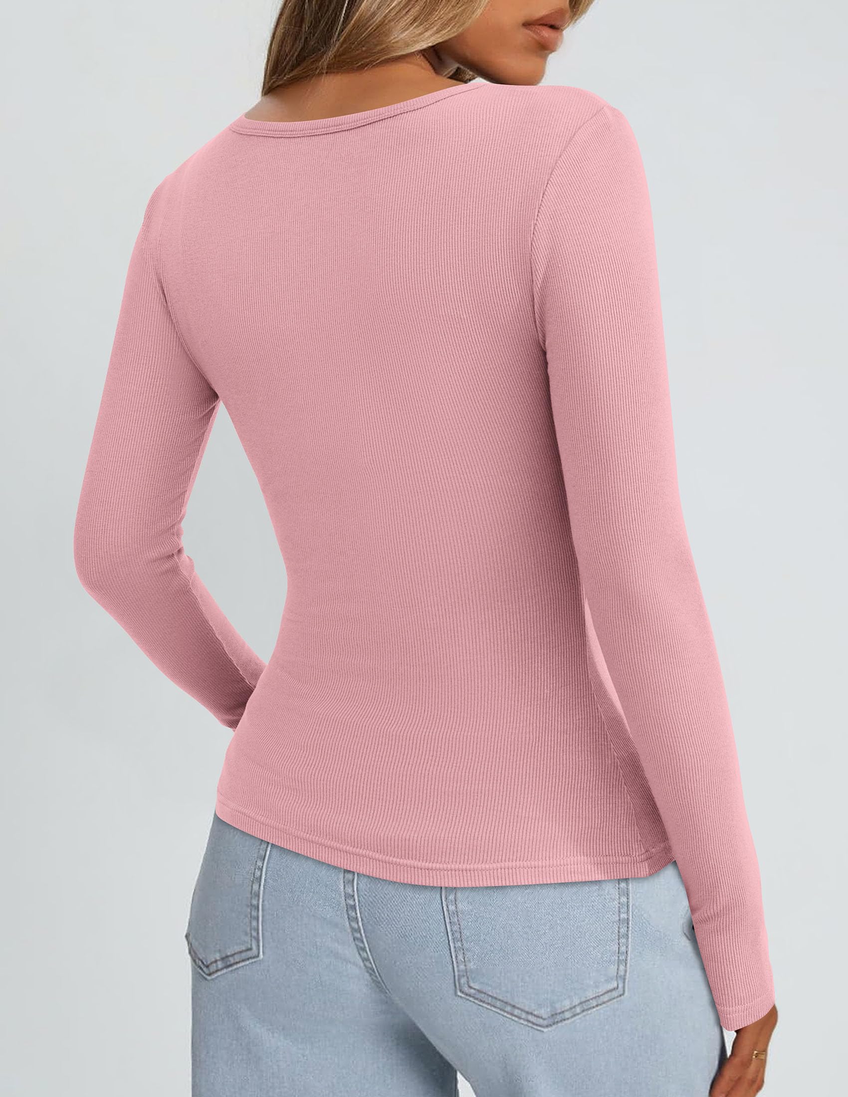 Square Neck Long Sleeve Shirts for Women Pink,XS