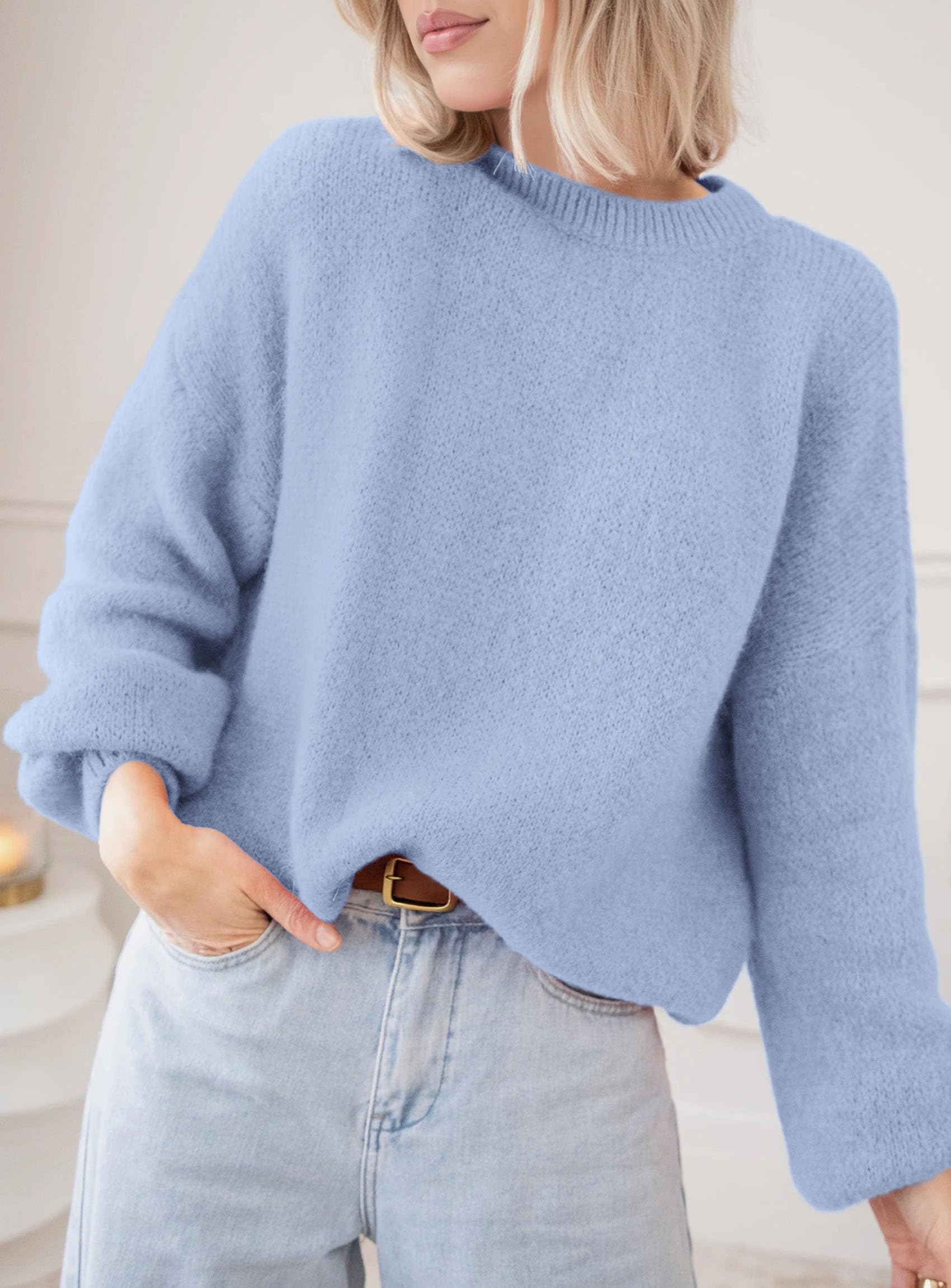 Women's Fall Oversized Holiday Sweaters (Light Blue,S)