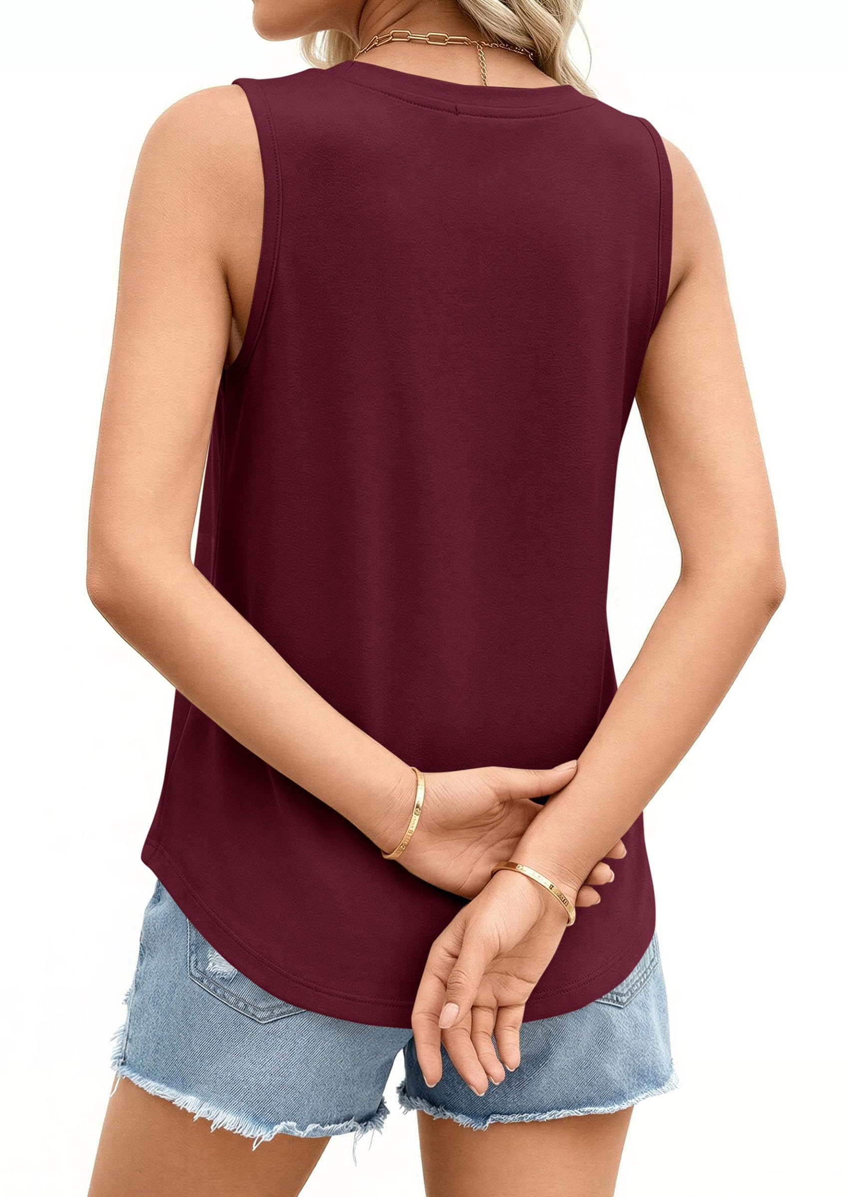 Women's Wide Strap Sleeveless Tank Tops,Burgundy,S