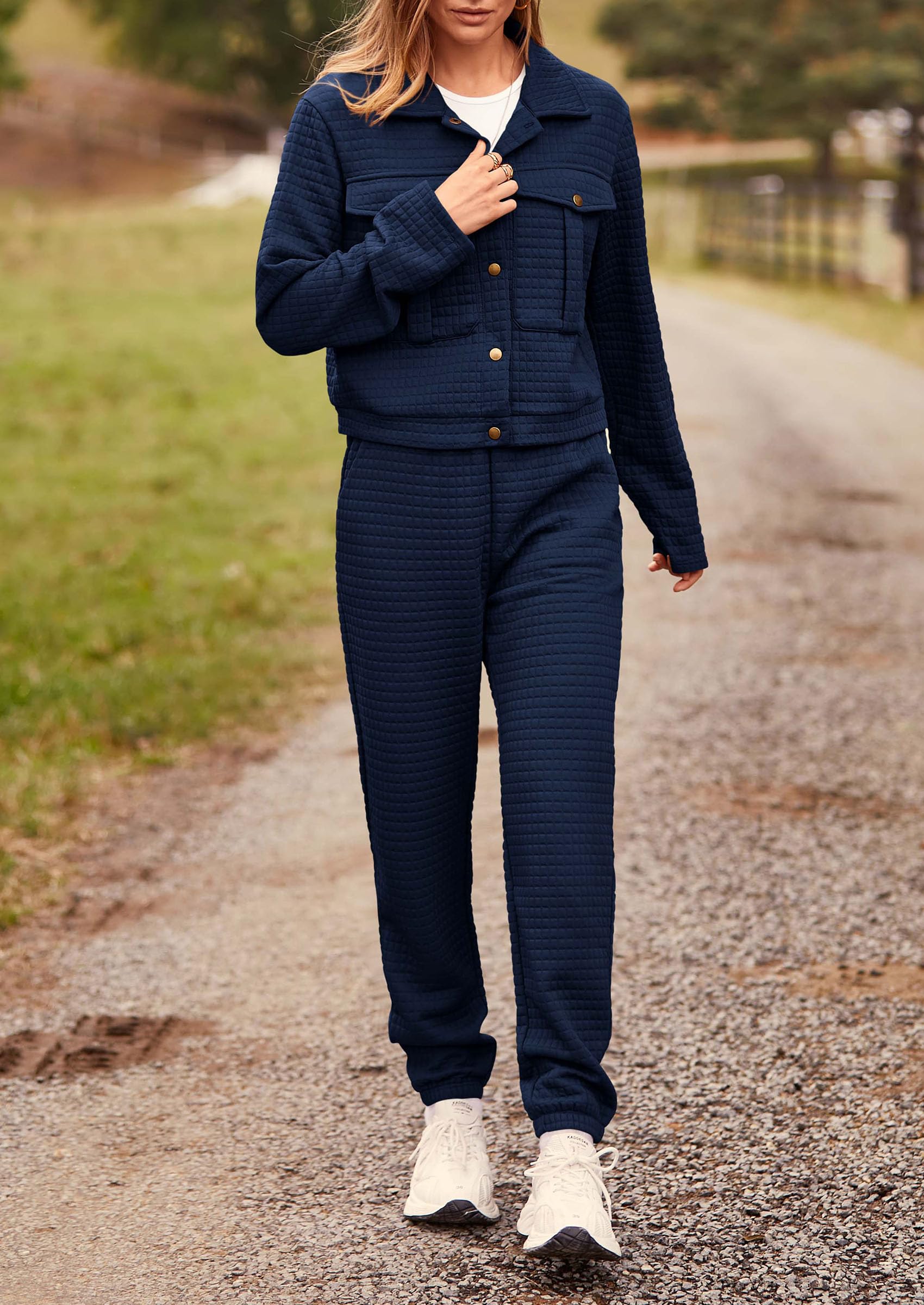 Women's 2 Piece Matching Lounge Sets Tracksuit,Navy,S
