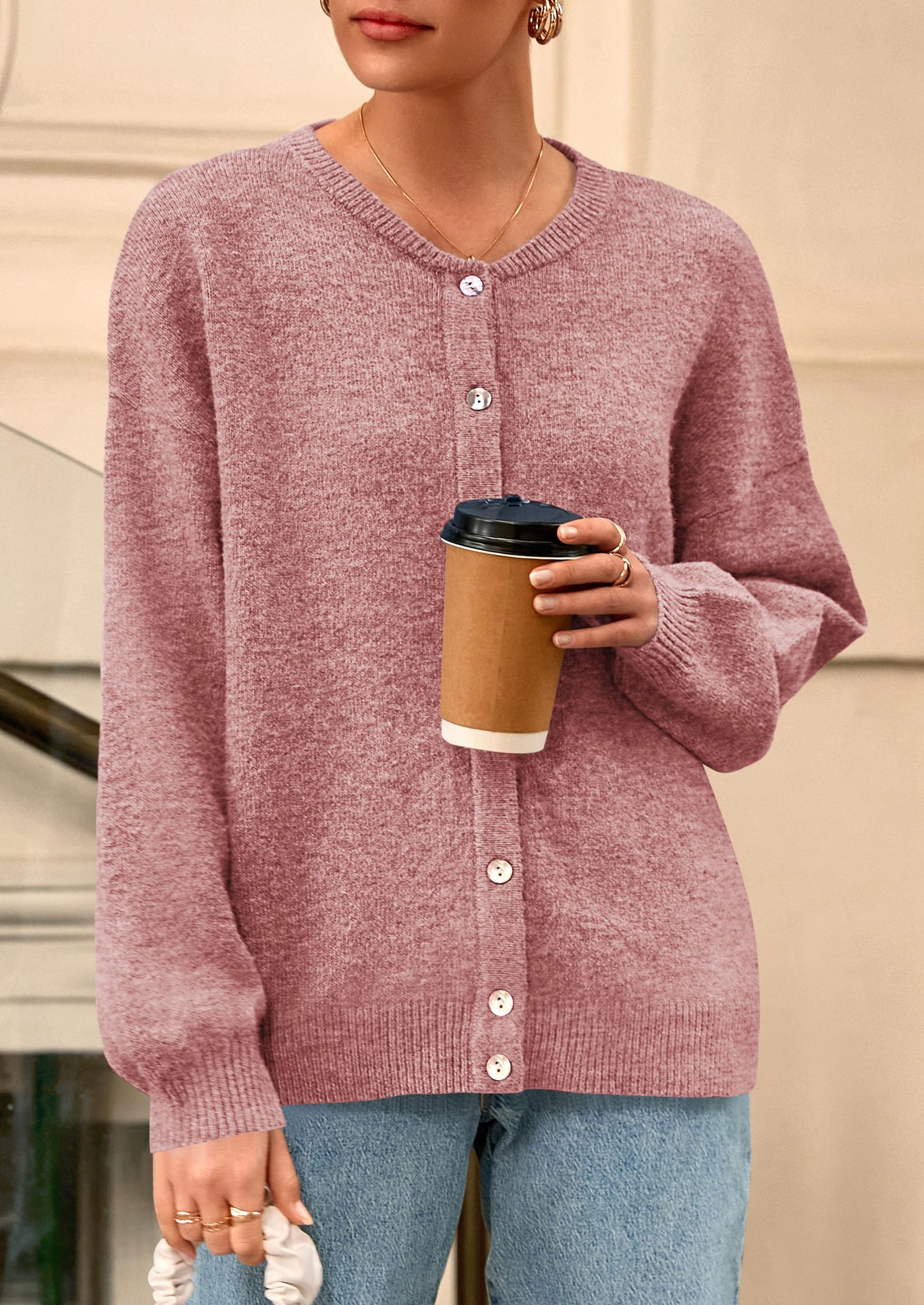 Womens Long Sleeve Cardigan Sweaters Button Down Knit Tops