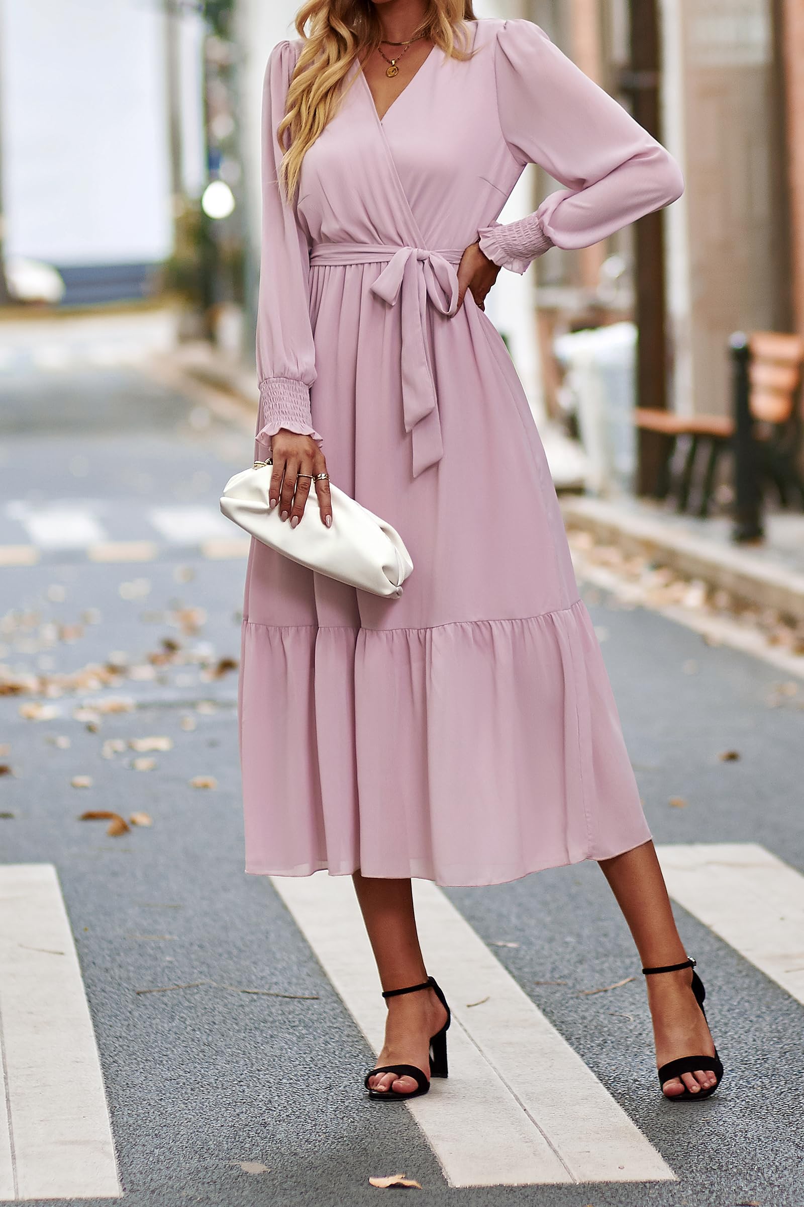 Womens Long Sleeve Boho Maxi Fall Floral Wedding Guest Dresses