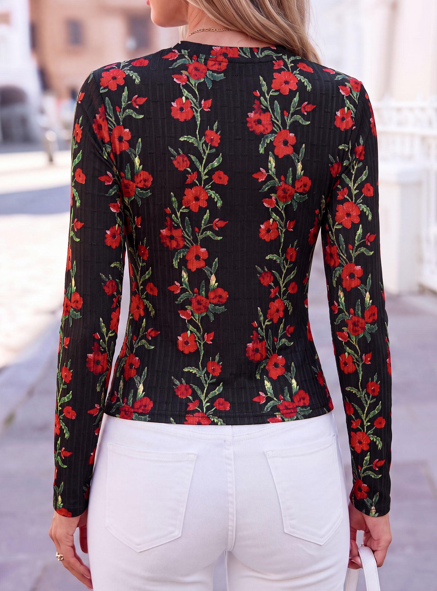 Womens Long Sleeve Shirts Floral Y2K Tops,Black,XS