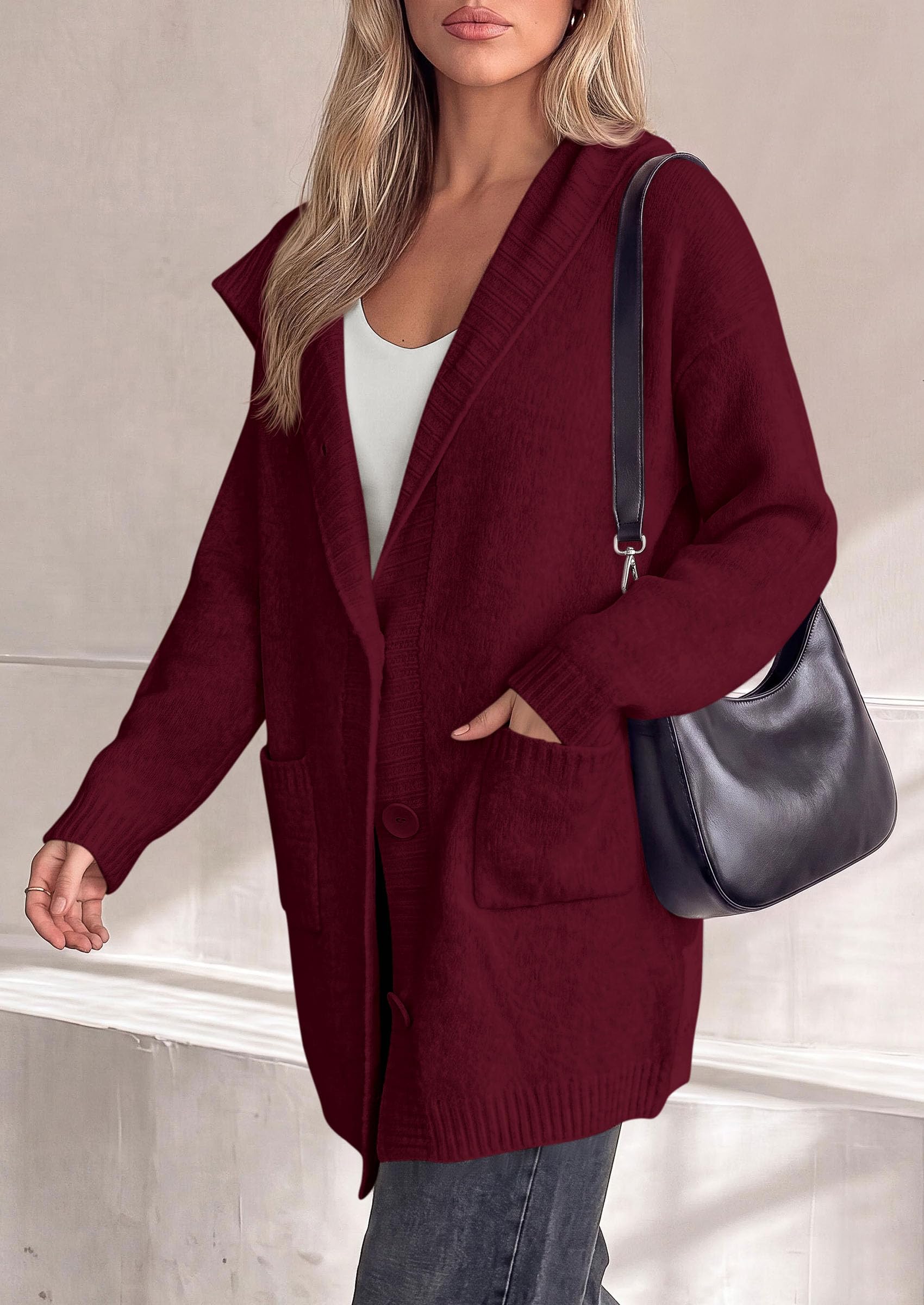 Women's Long Cardigans Fall Hooded Button up Oversized Sweater