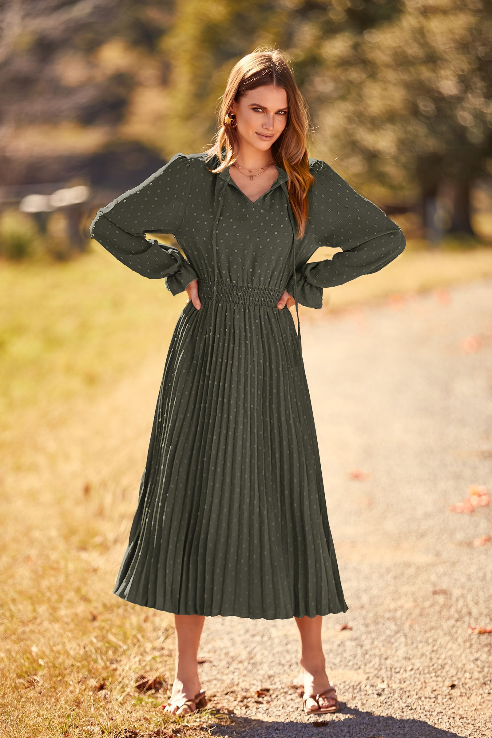 Women's Fall Midi Wedding Guest Dress(Army Green,Small)