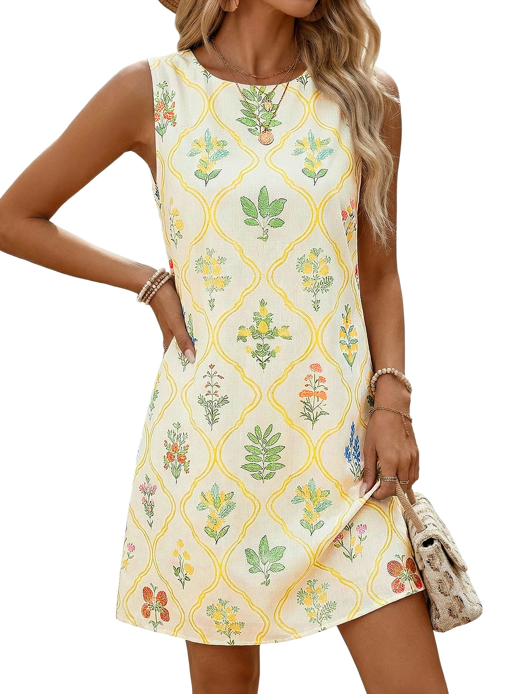 Women's Summer Floral Sundresses Sleeveless Mini Dress