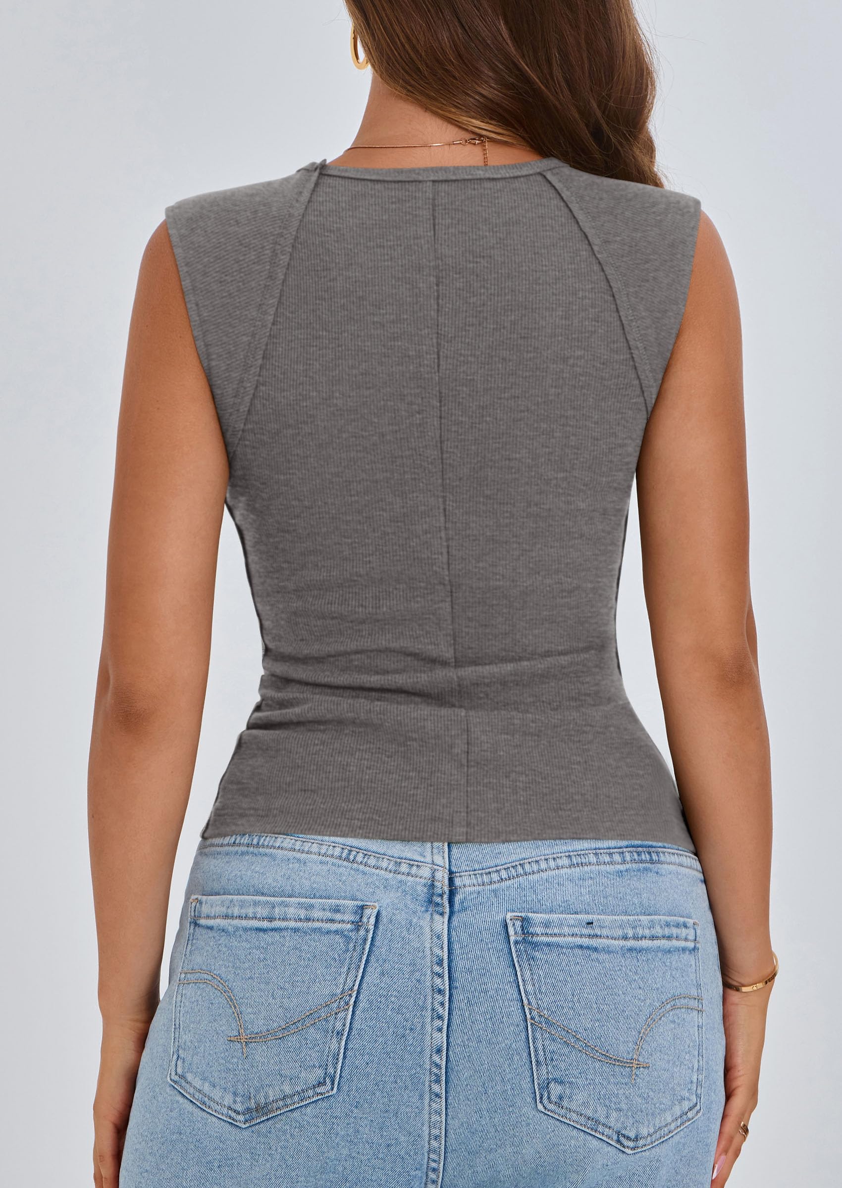 Women's Cap Sleeve Ribbed Tank Tops Summer, Grey,S