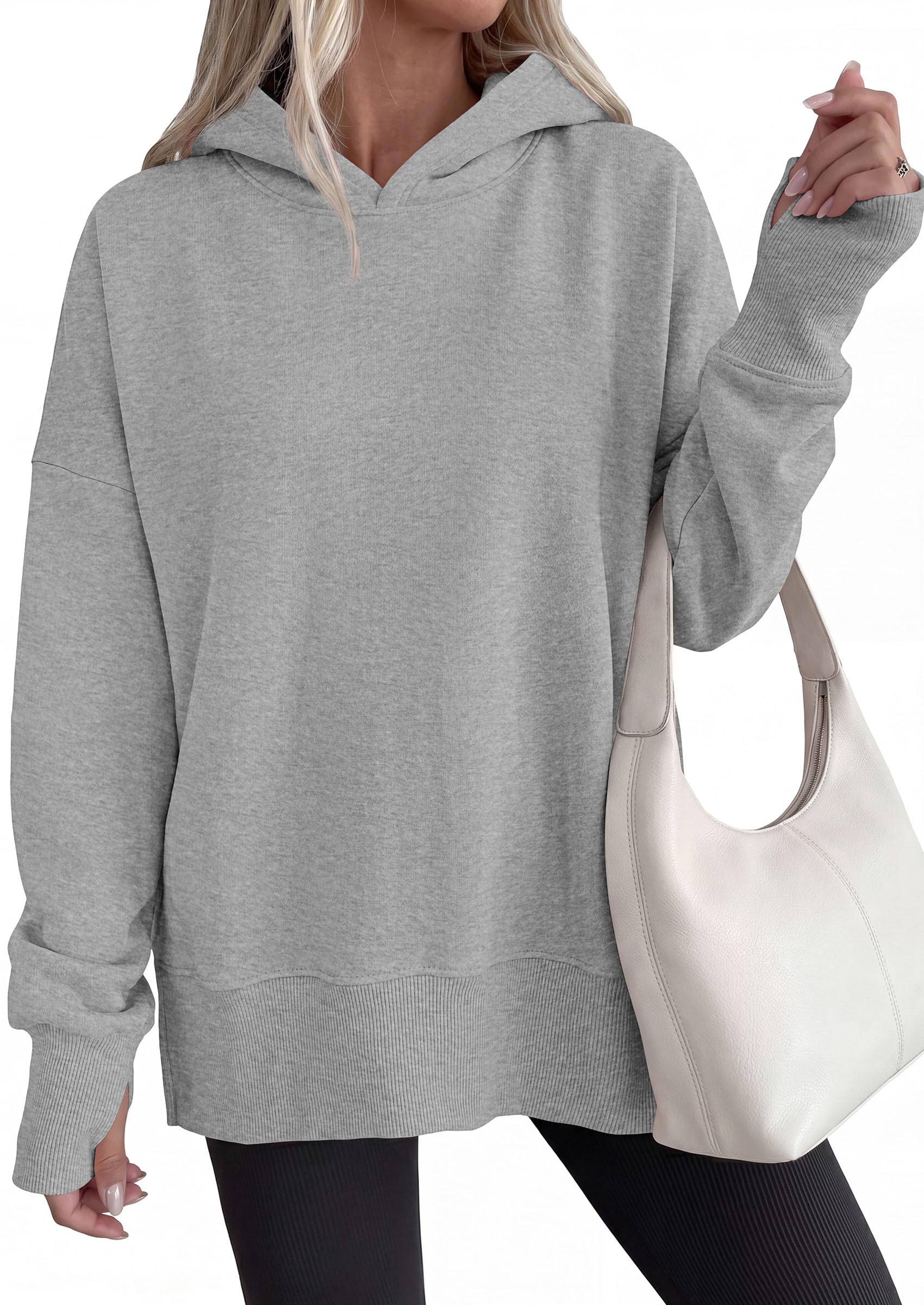 Womens Oversized Hoodies Side Slit Sweatshirts Grey,S