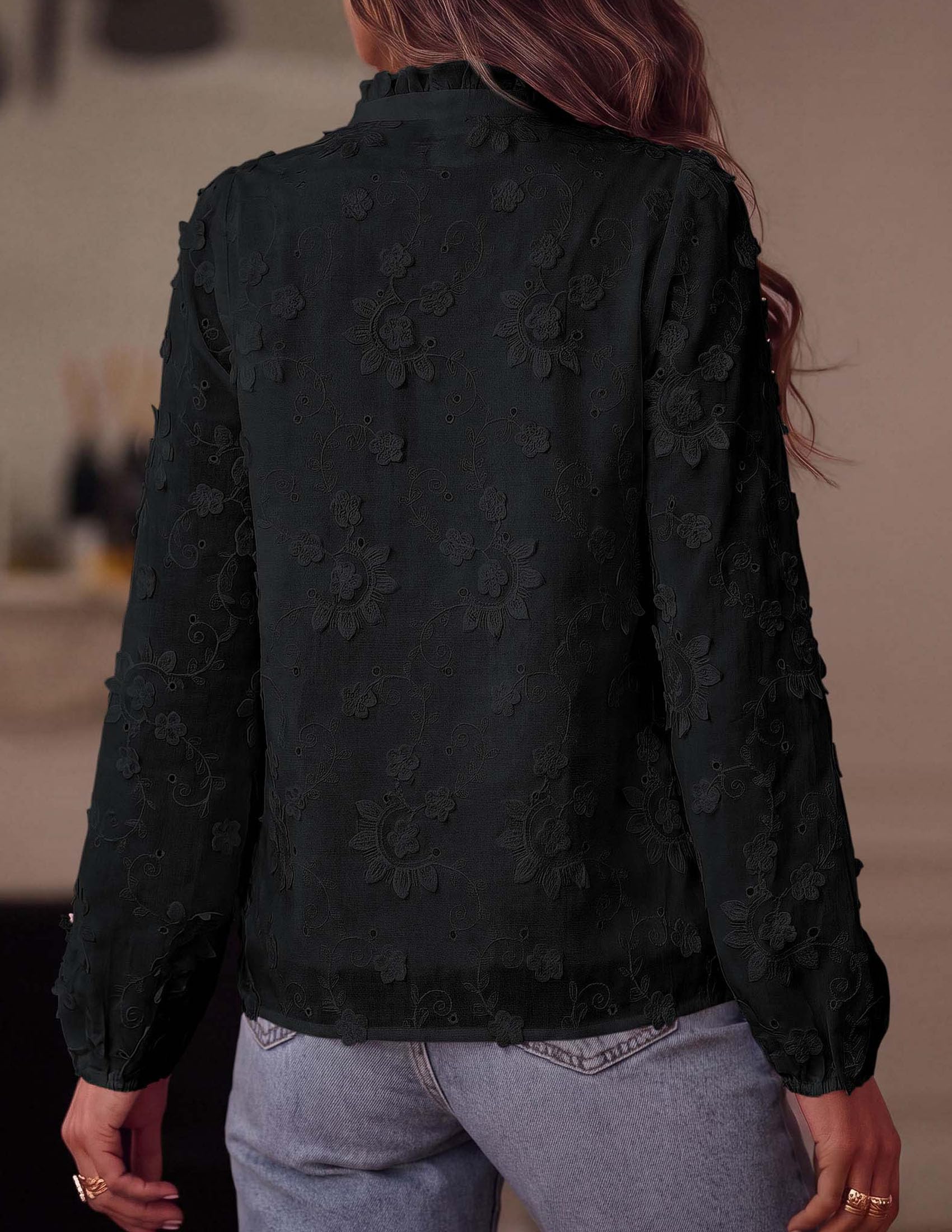 Women's Floral Embroidered Button Down Shirts Work Blouses
