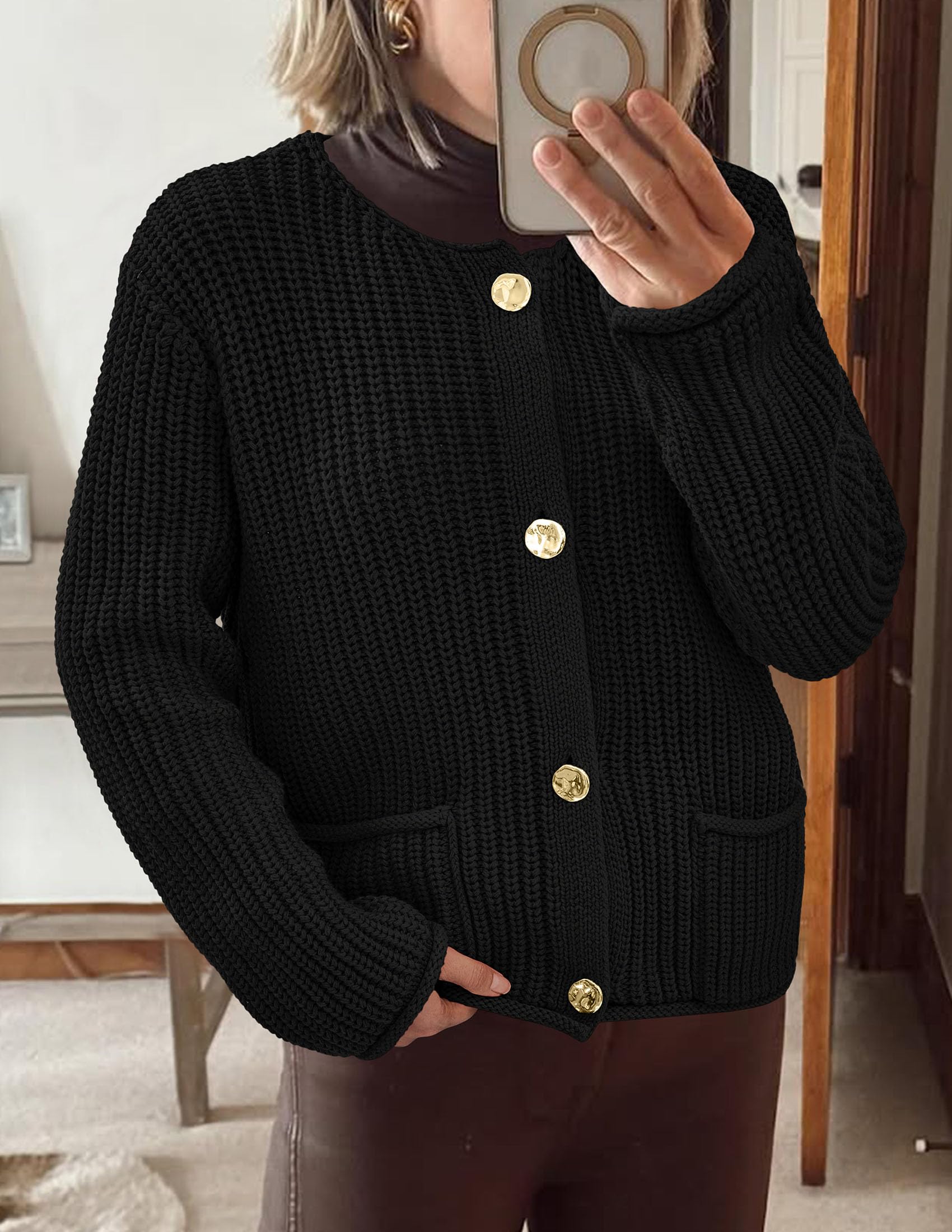 Women Oversized Cardigan Sweaters 2026 Fall Outfits,Black