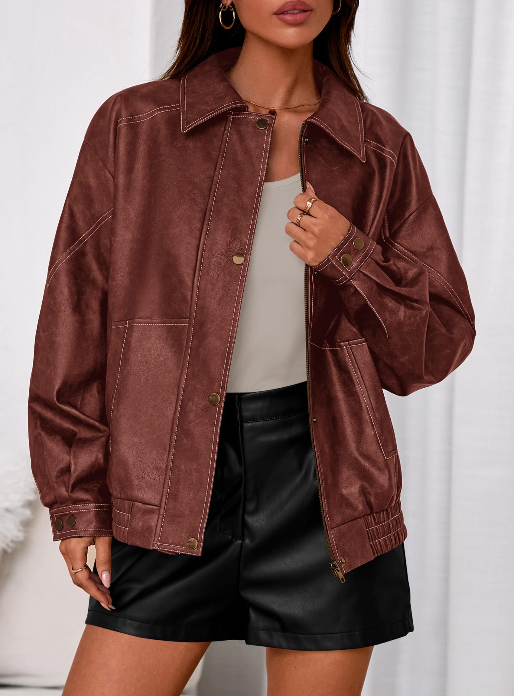 Womens Oversized Faux Leather Jacket Fall Winter Outfits