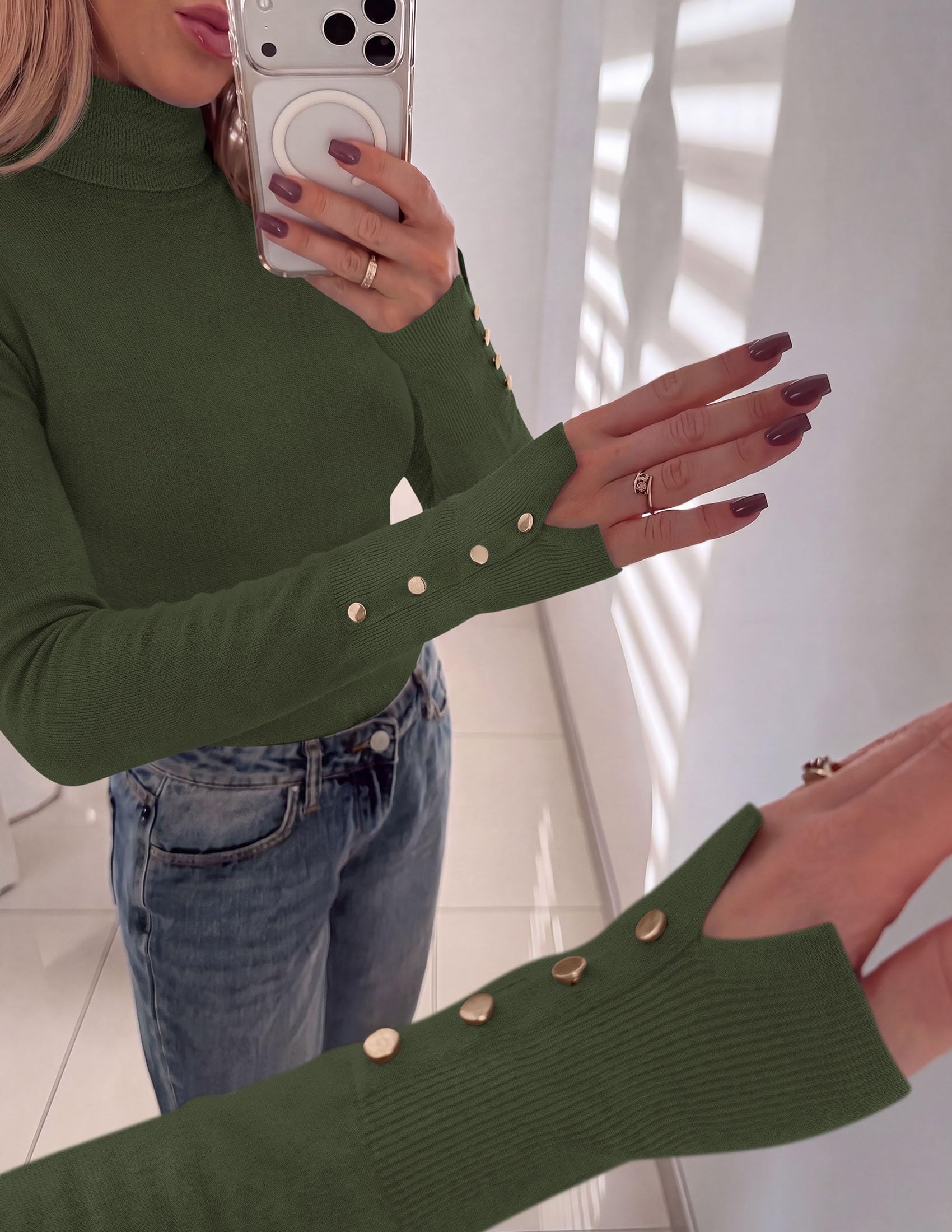 Women Turtleneck Sweaters Fall Long Sleeve Tops,Army Green,S