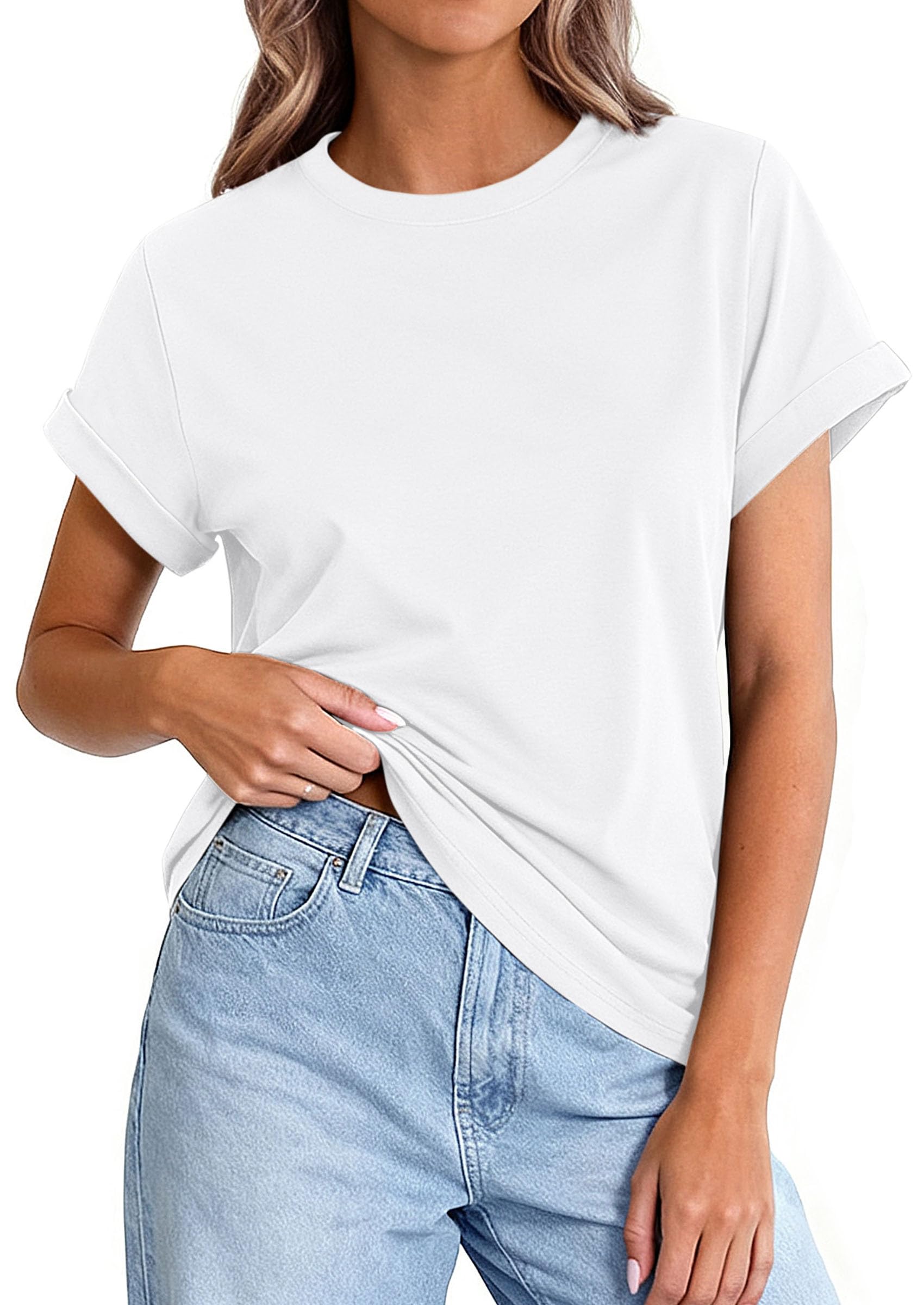 Womens Summer Tops Short Sleeve Shirts,White,S