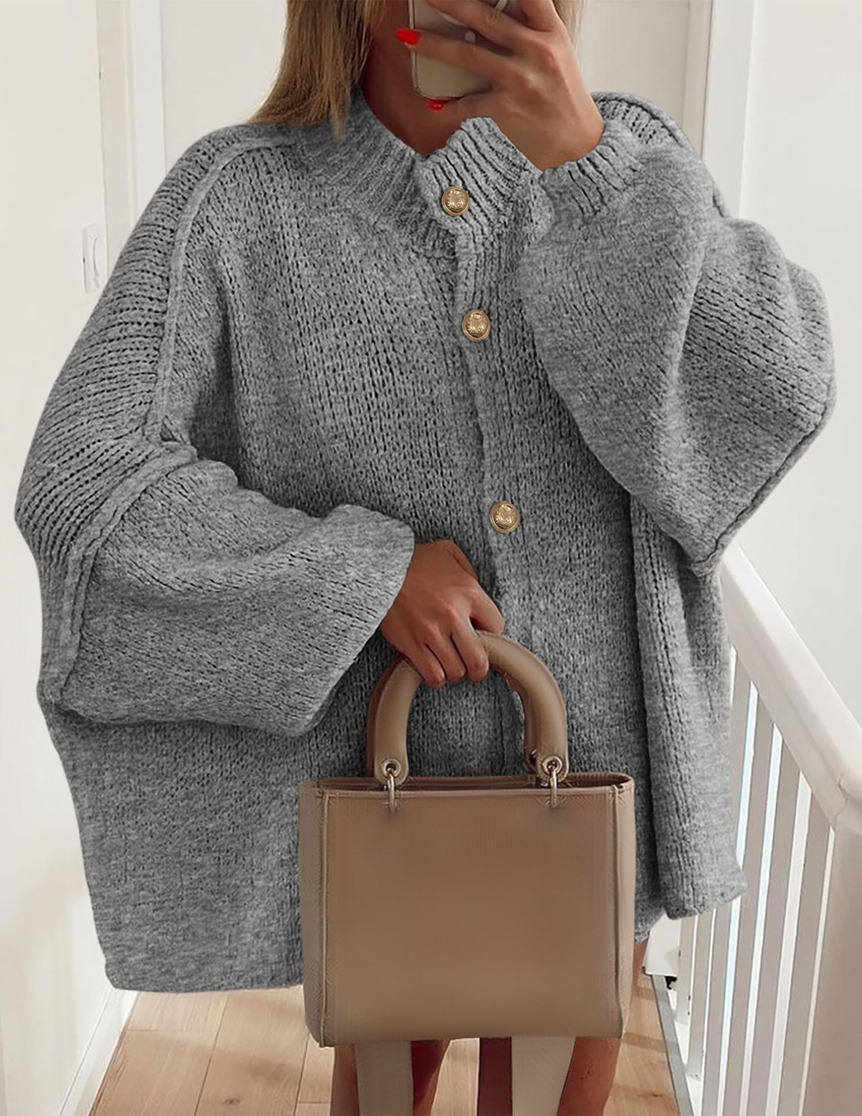 Women's Oversized Chunky Cardigan Sweaters(Grey,Small)
